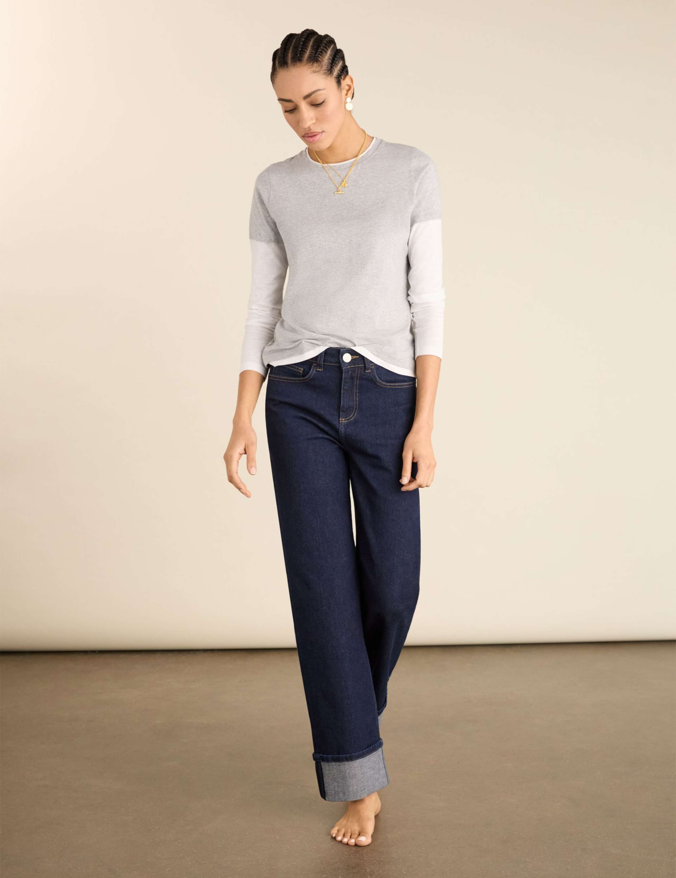 Mid Rise Straight Leg Turn Up Jeans 3 of 7