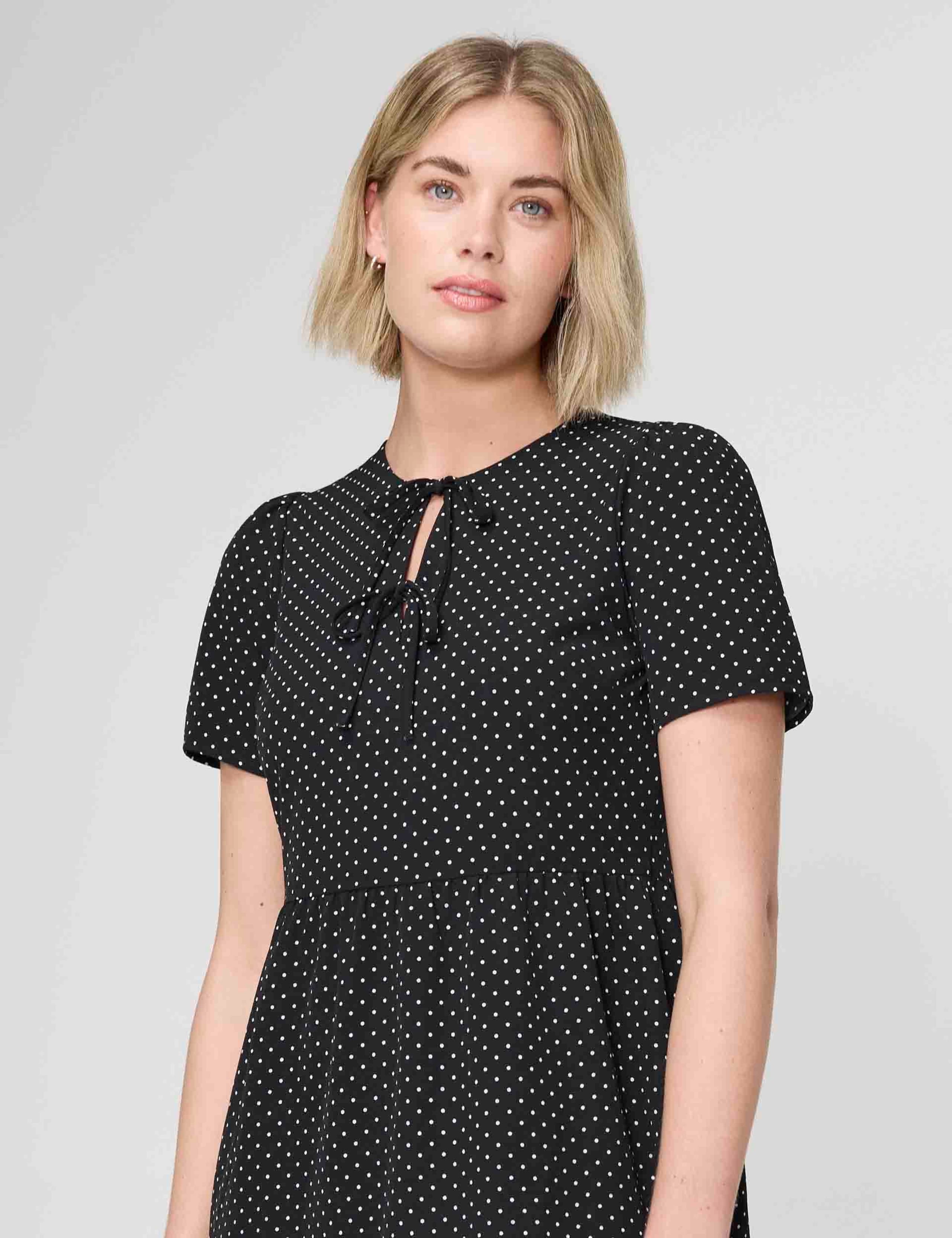 Polka Dot Tie Front Tiered Mini Dress 5 of 7