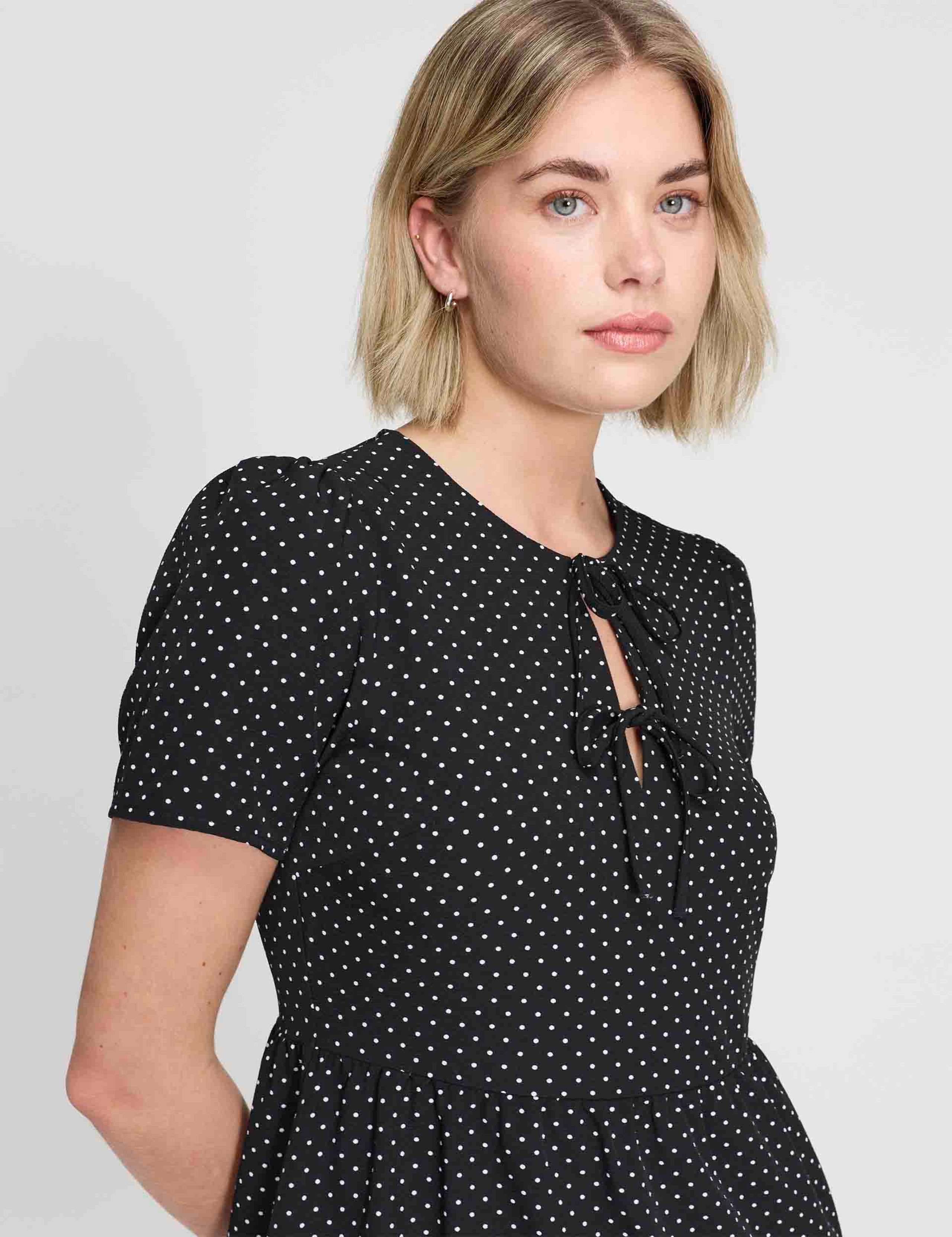 Polka Dot Tie Front Tiered Mini Dress 6 of 7