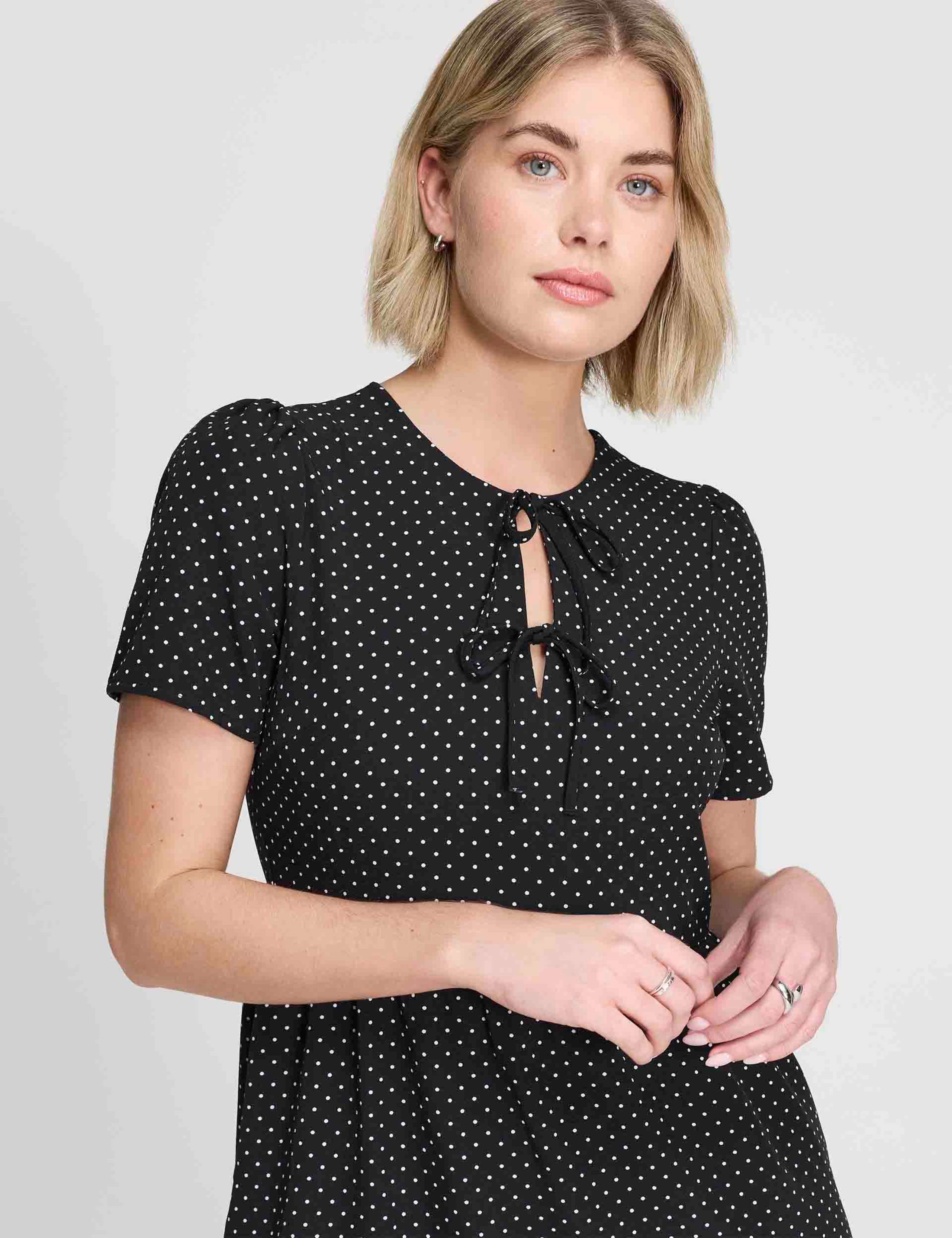 Polka Dot Tie Front Tiered Mini Dress 7 of 7