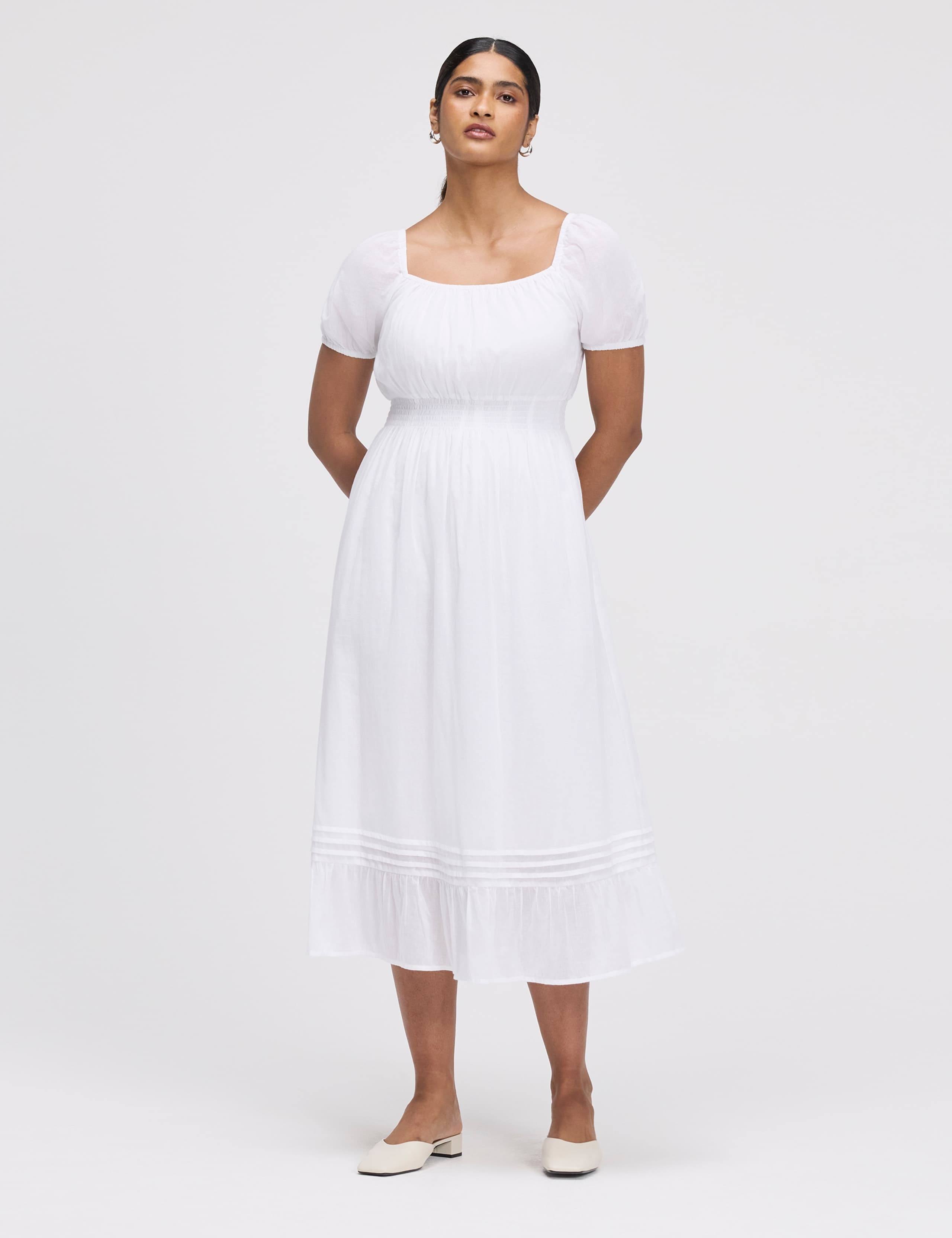 Pure Cotton Square Neck Midi Smock Dress 2 of 5