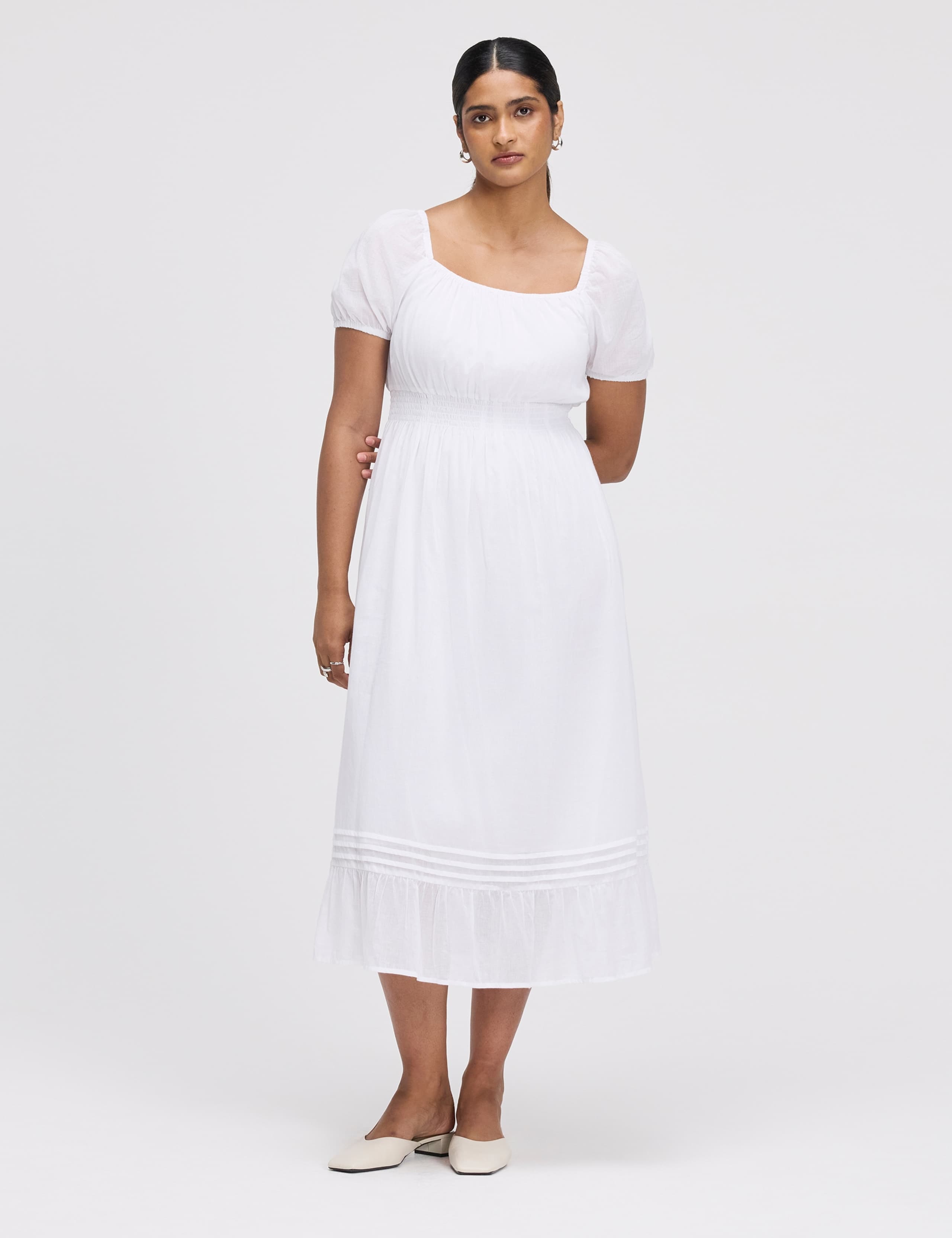 Pure Cotton Square Neck Midi Smock Dress 3 of 5