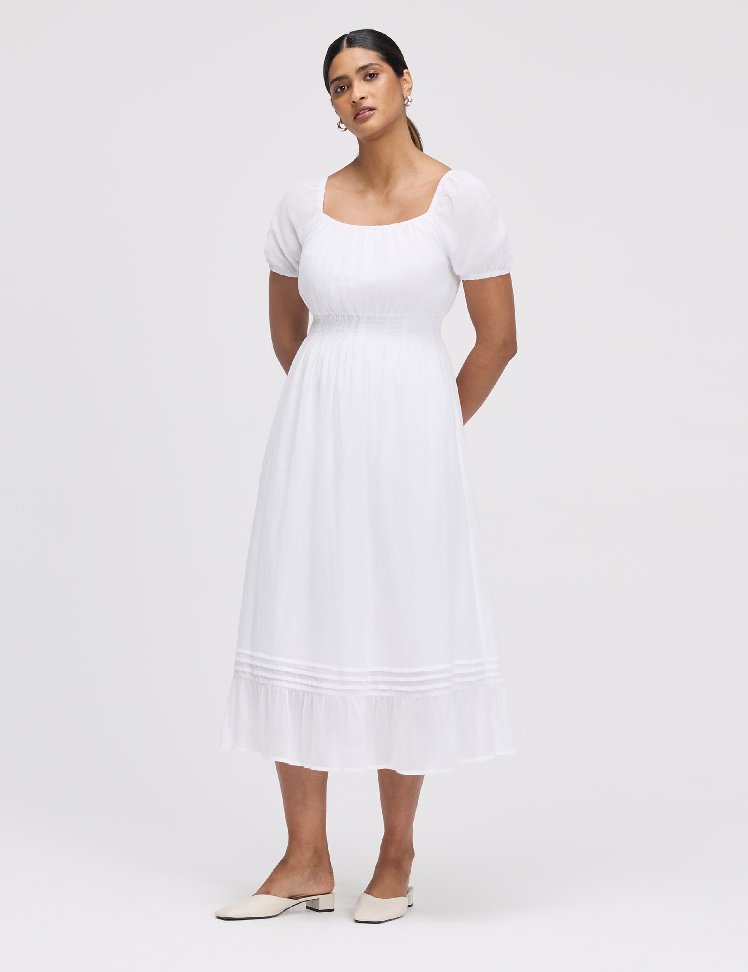 Pure Cotton Square Neck Midi Smock Dress 4 of 5