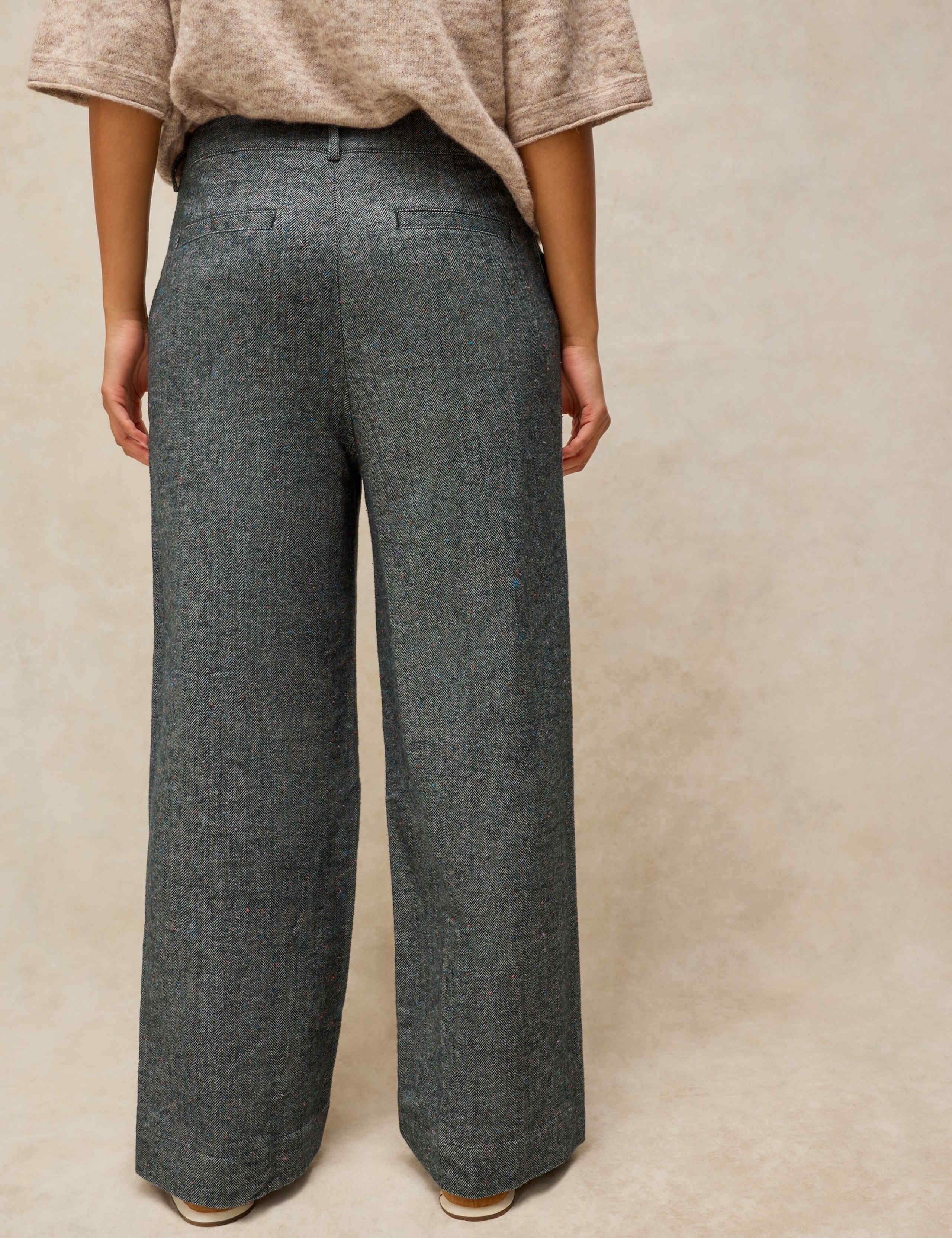 Cotton Rich Herringbone Wide Leg Trousers 4 of 6