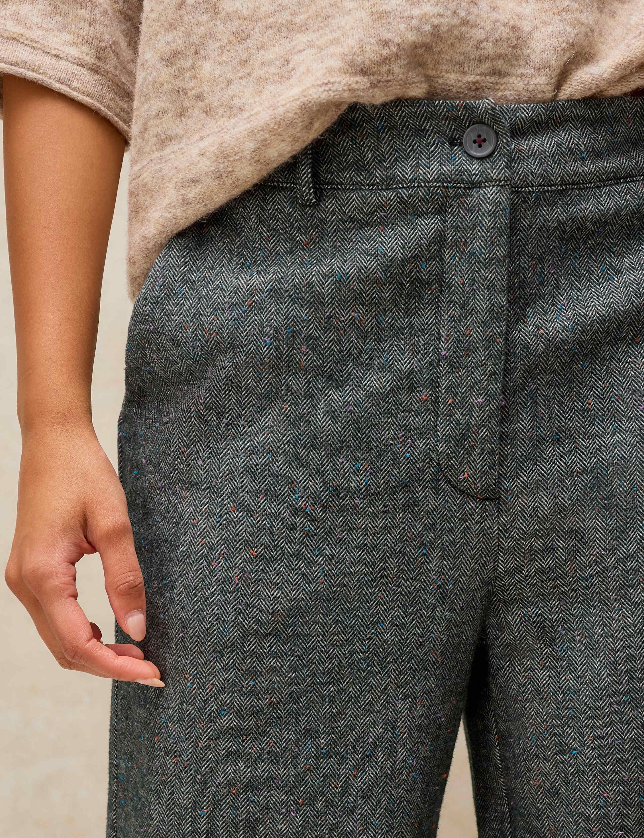 Cotton Rich Herringbone Wide Leg Trousers 5 of 6
