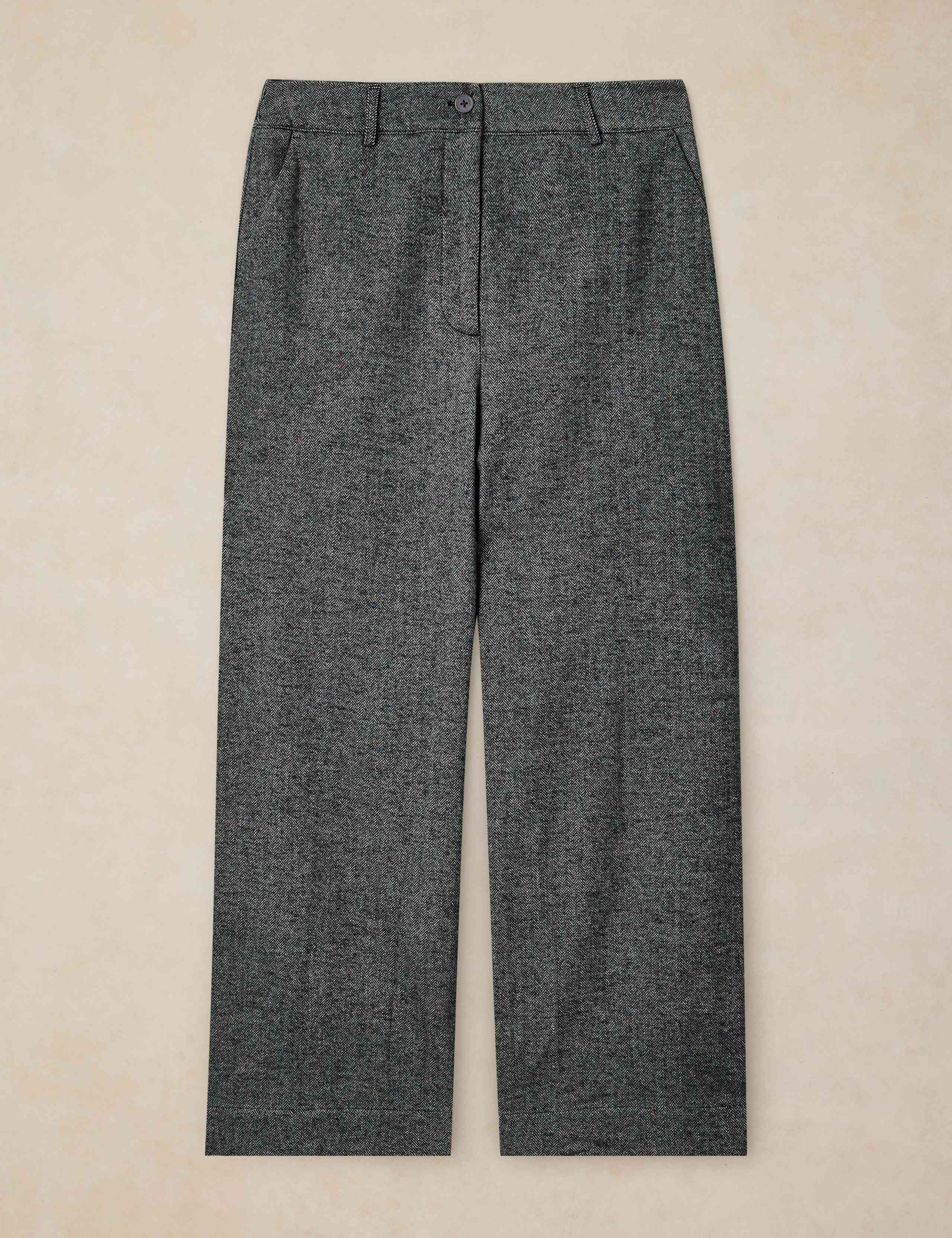 Cotton Rich Herringbone Wide Leg Trousers 2 of 6