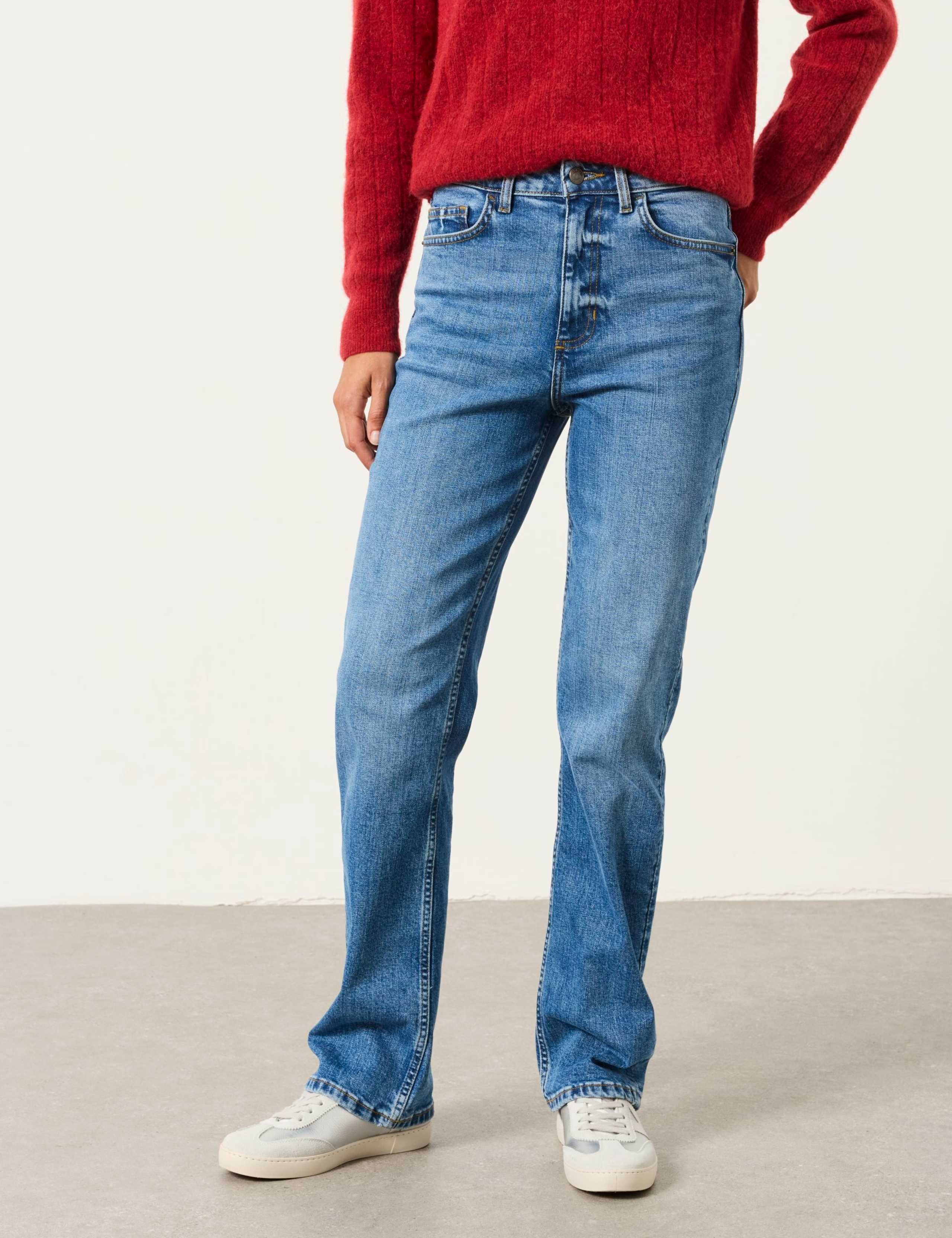 High Waisted Button Front Straight Leg Jeans 3 of 6