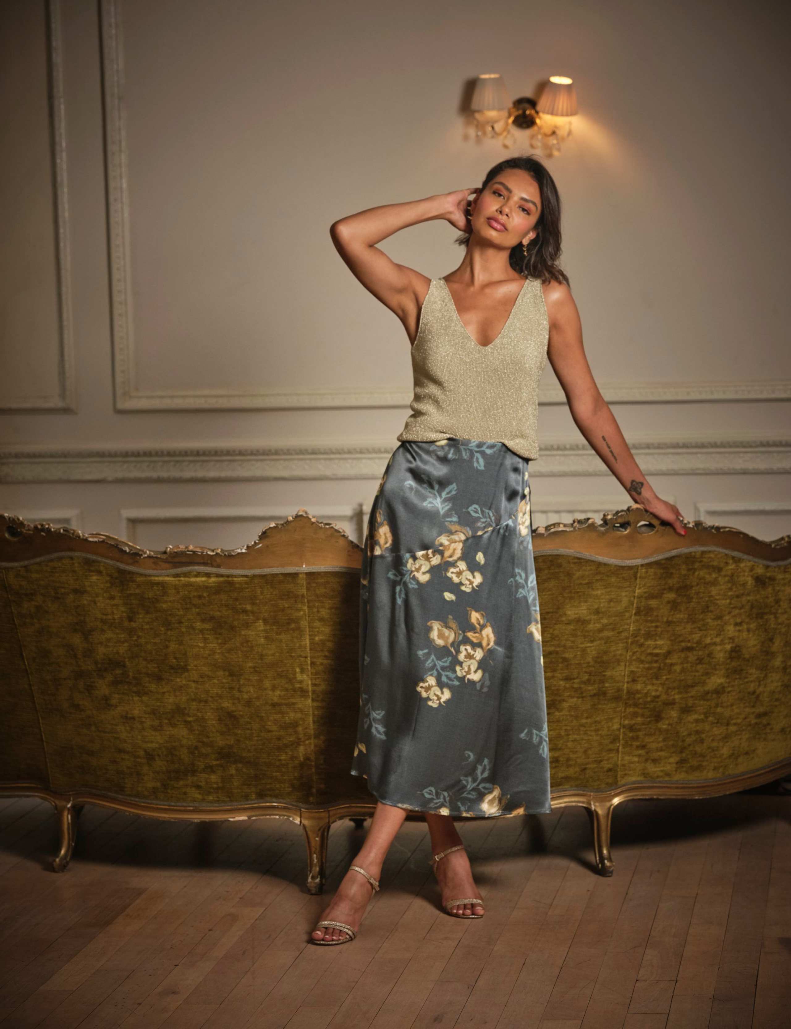 Floral Midi A-Line Skirt 1 of 3