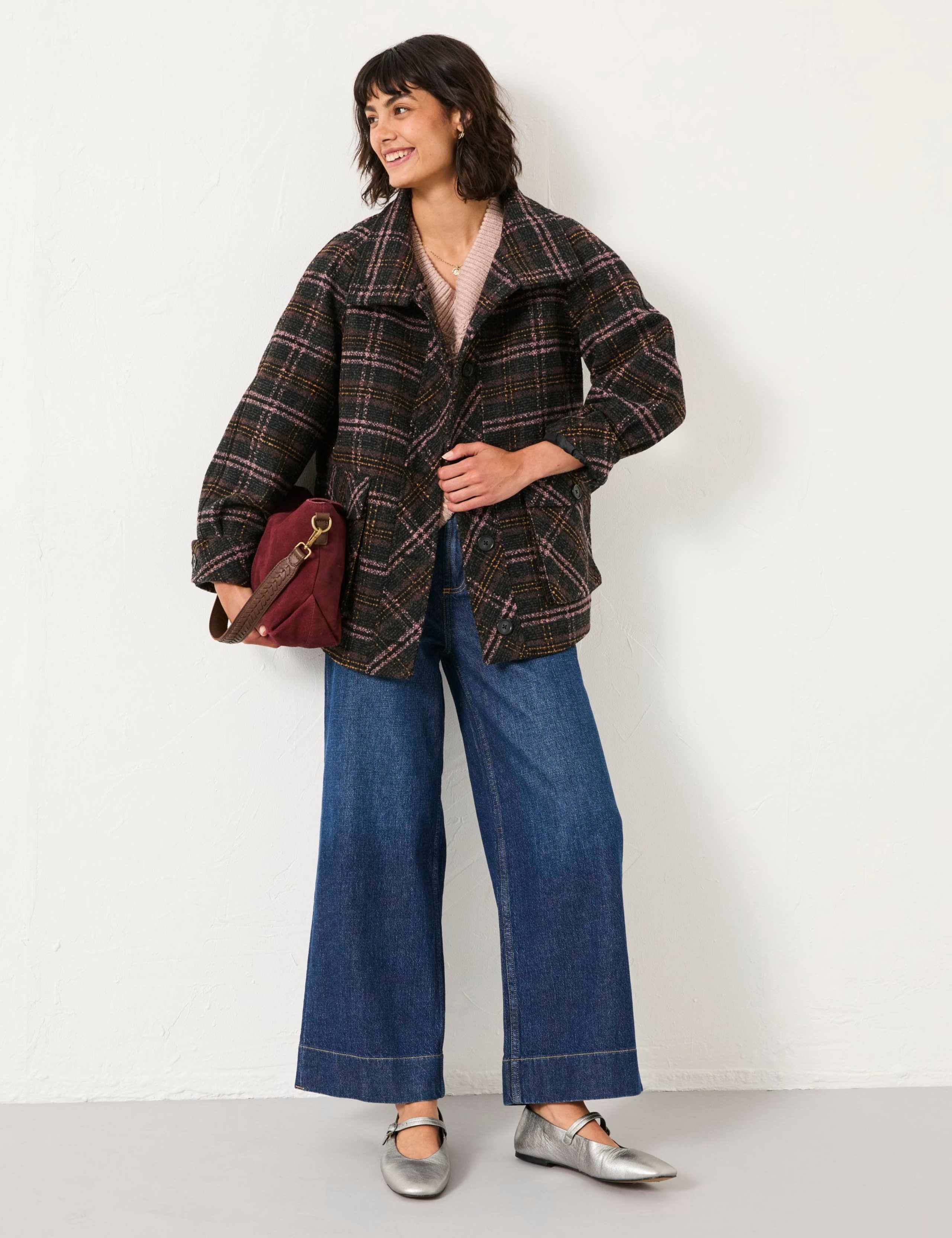 Wool Blend Checked Collared Coat 1 of 6