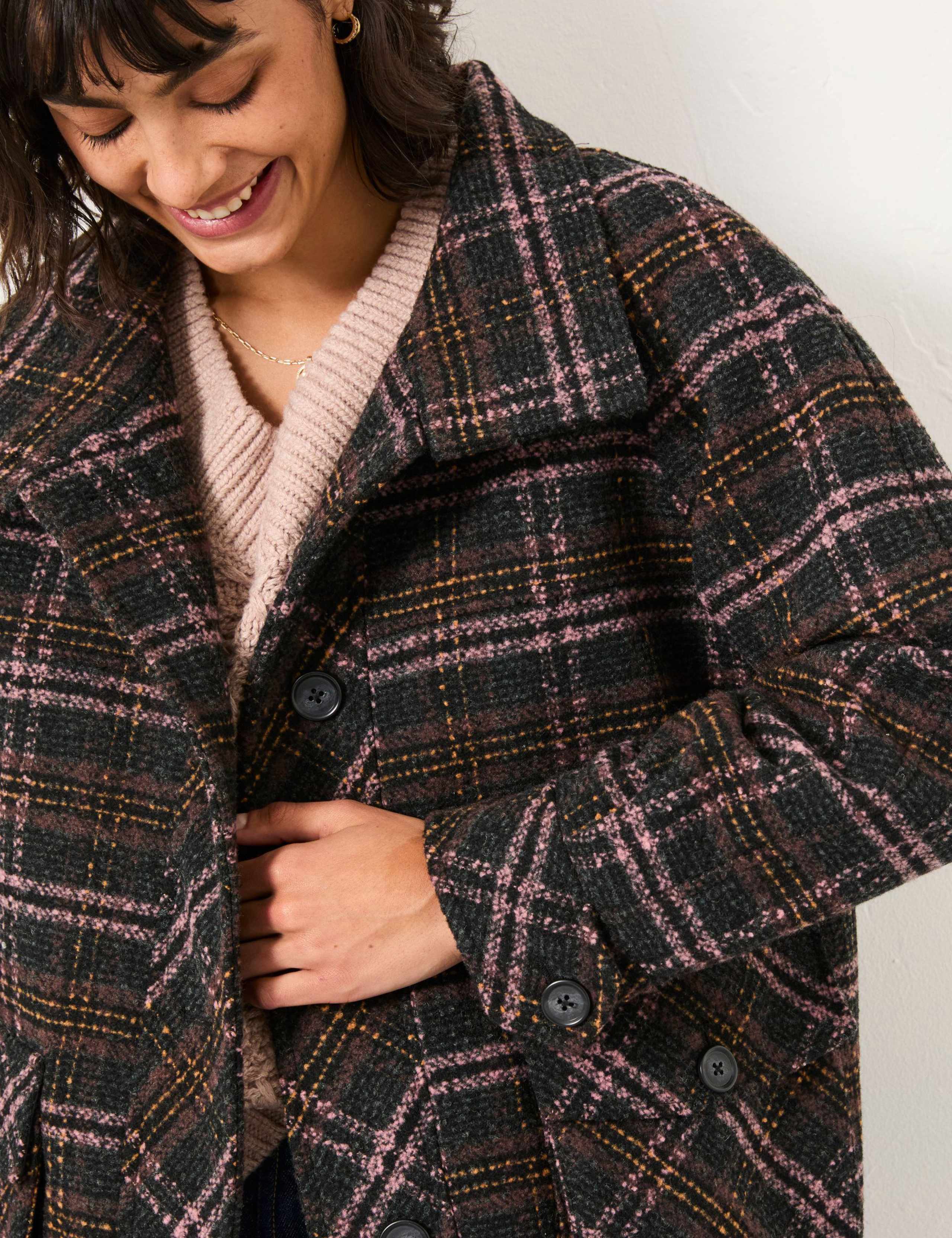 Wool Blend Checked Collared Coat 3 of 6