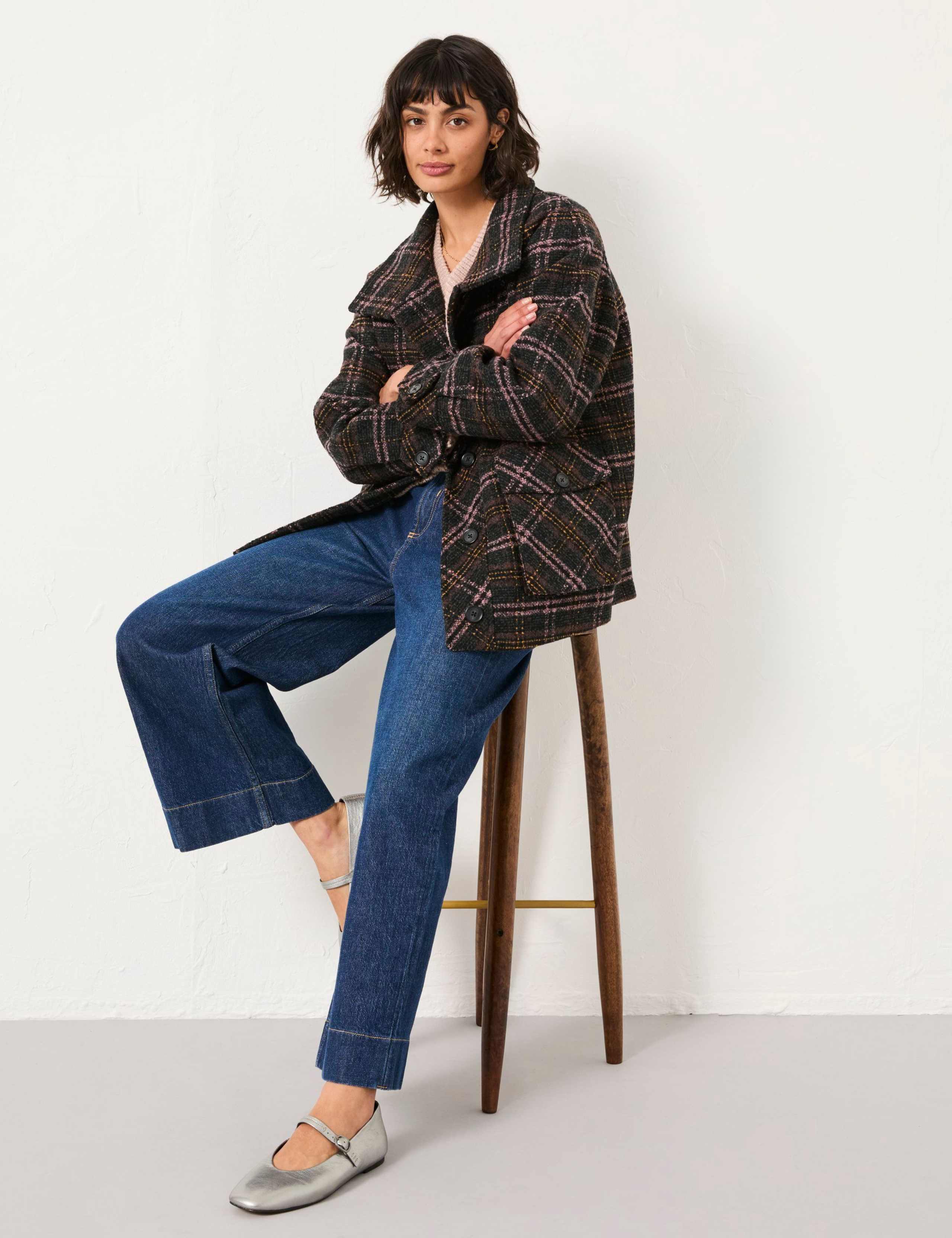 Wool Blend Checked Collared Coat 4 of 6