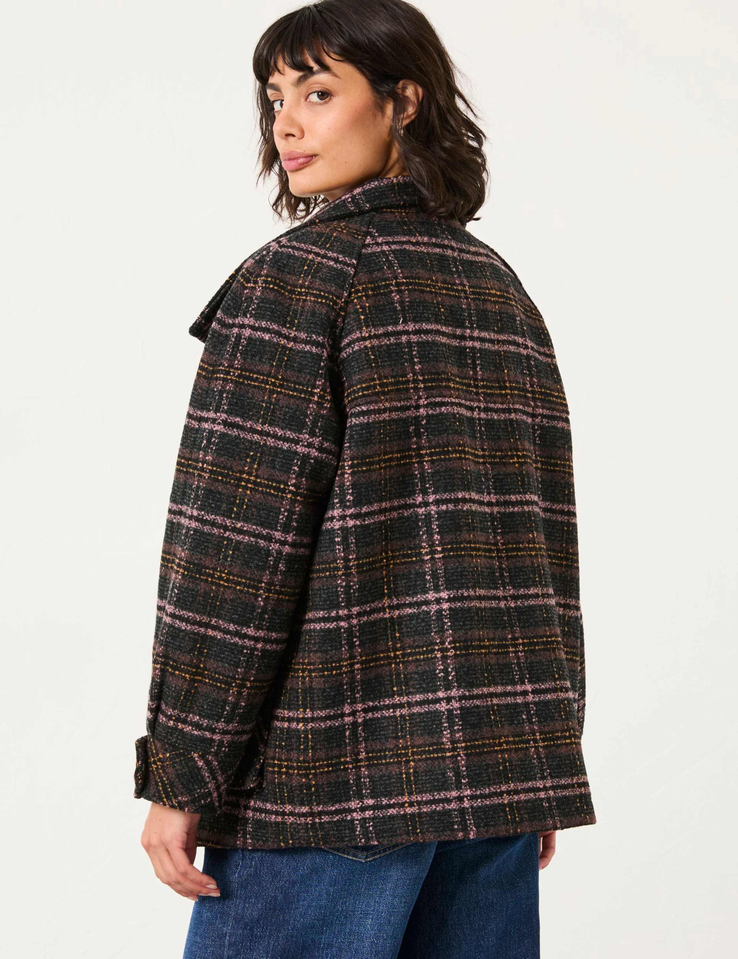 Wool Blend Checked Collared Coat 5 of 6