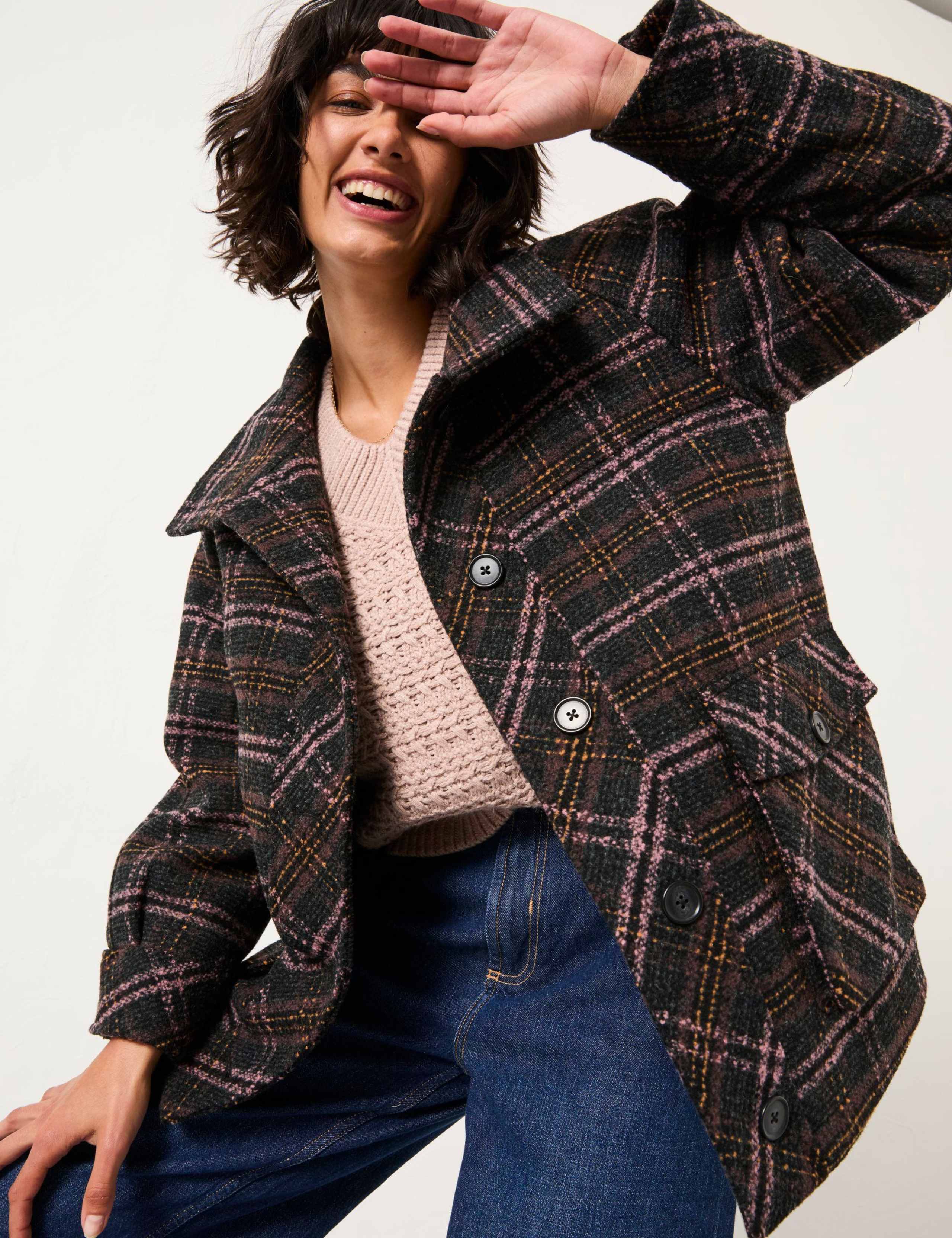 Wool Blend Checked Collared Coat 6 of 6