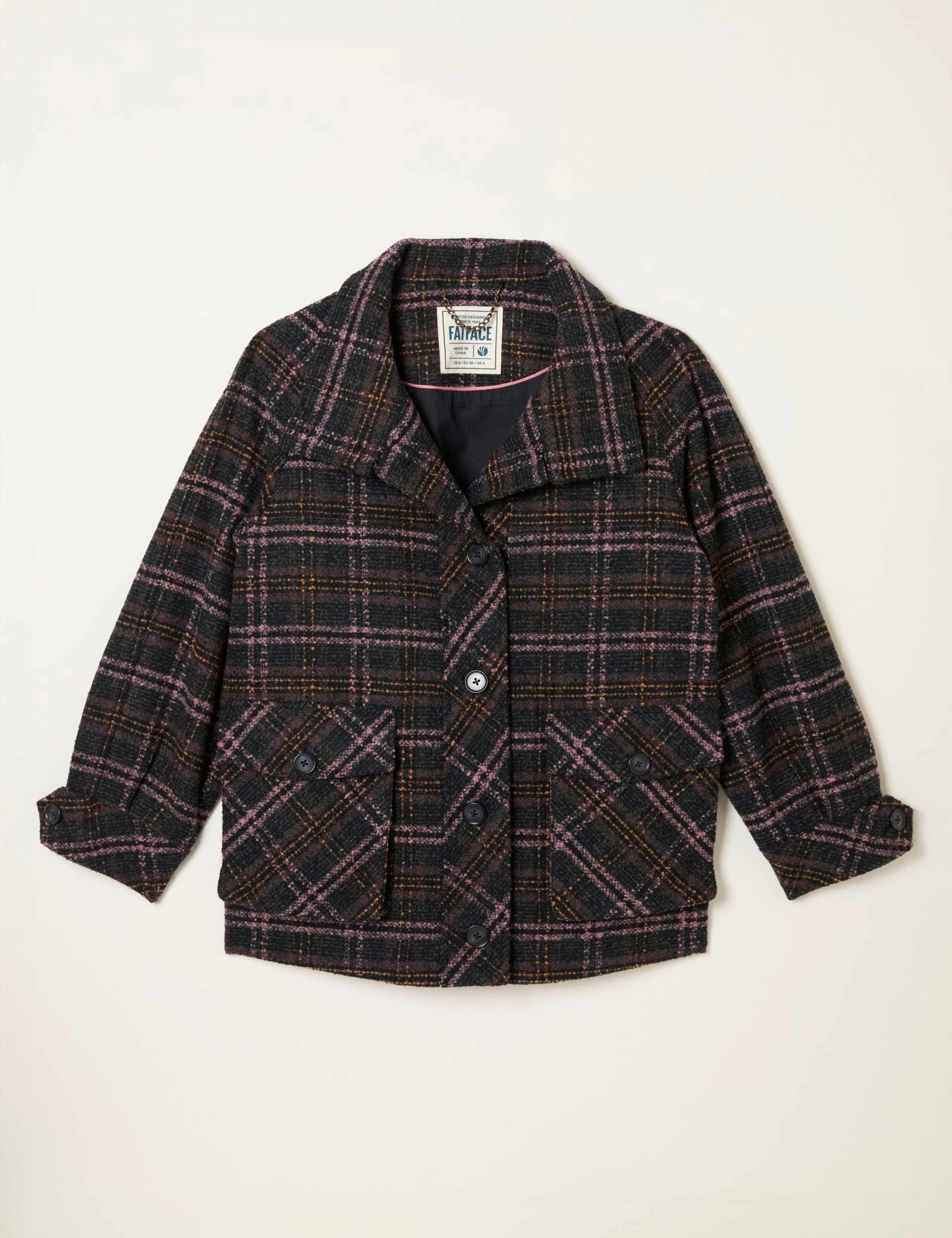 Wool Blend Checked Collared Coat 2 of 6