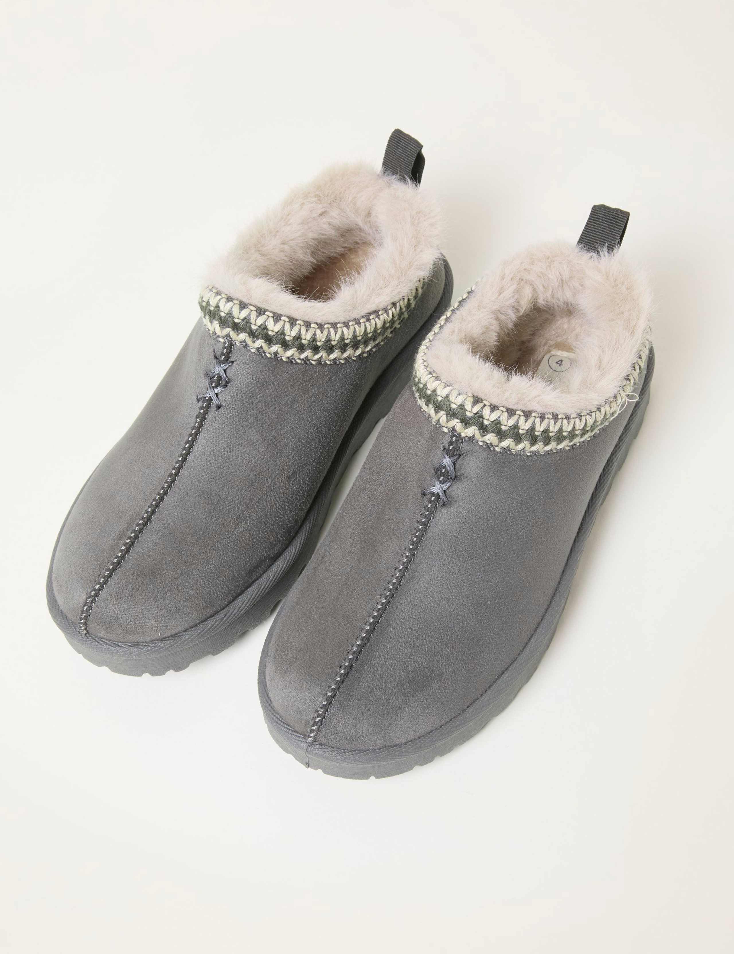 Suede Faux Fur Lined Mule Slippers 2 of 3