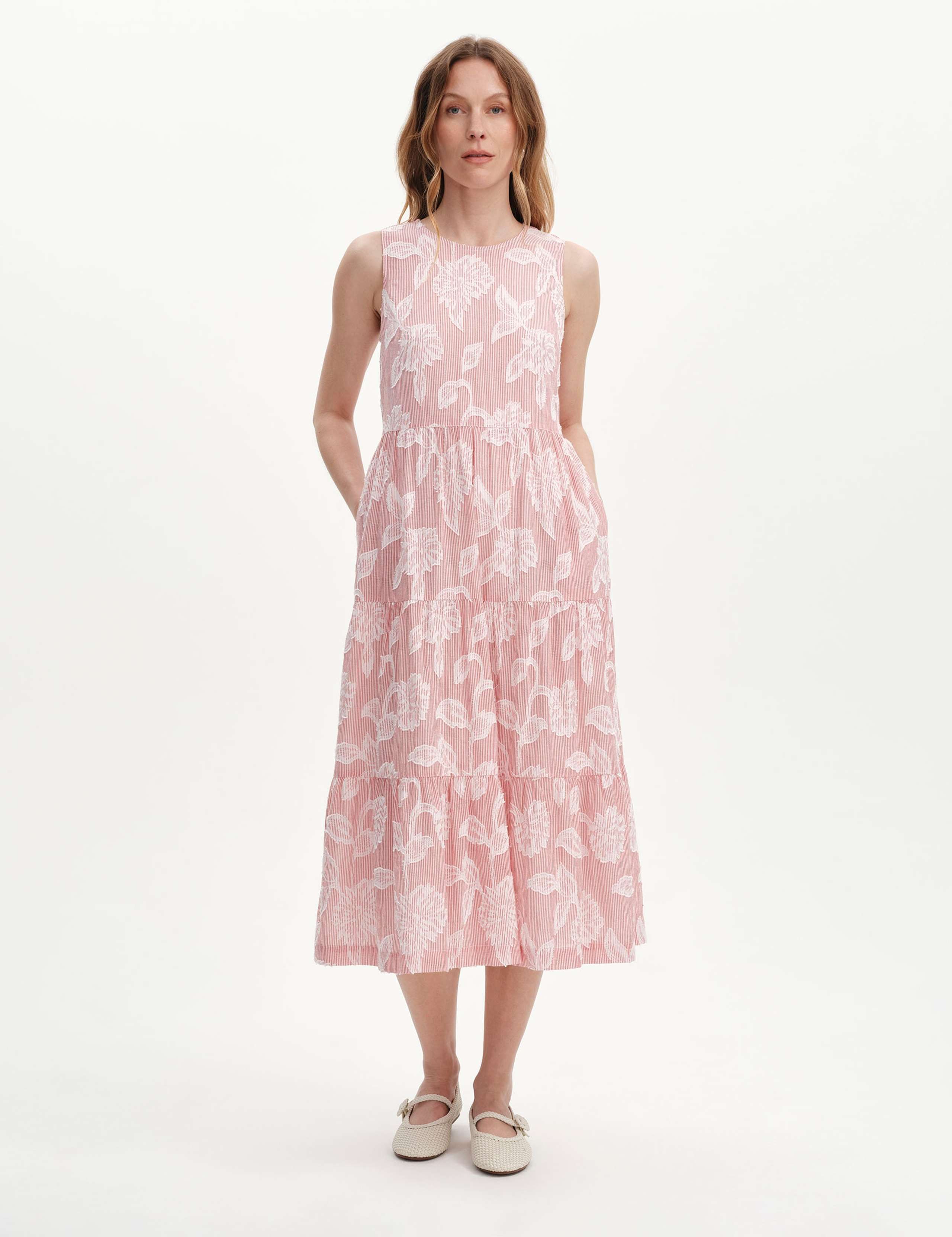 Pure Cotton Jacquard Midi Tiered Dress 2 of 7
