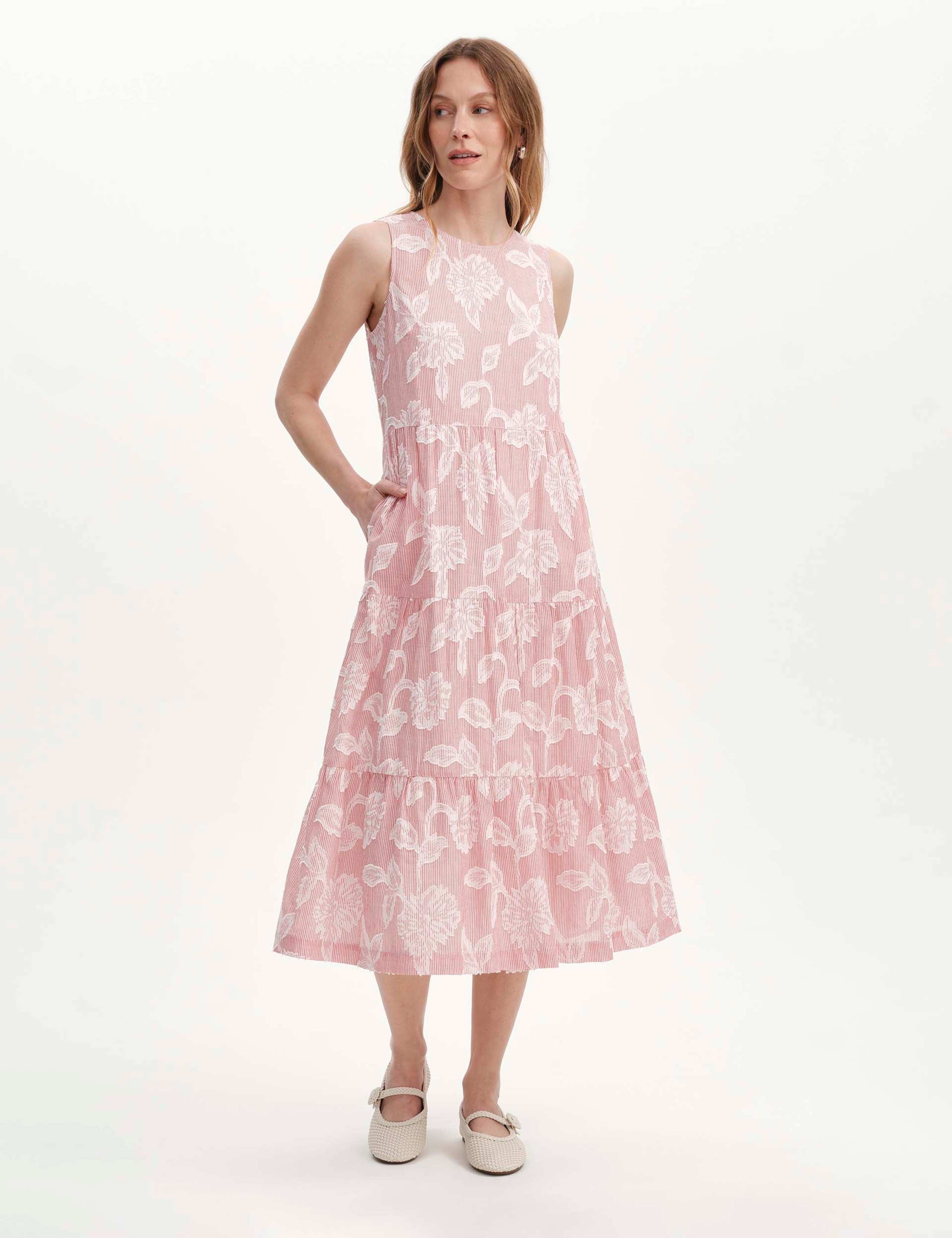 Pure Cotton Jacquard Midi Tiered Dress 4 of 7