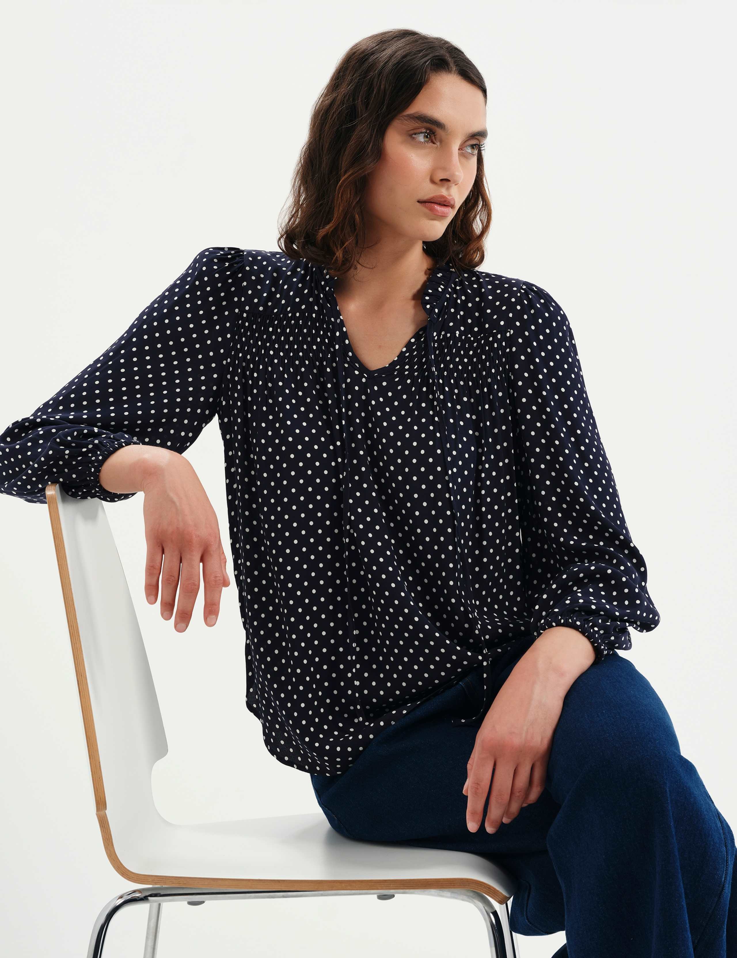 Polka Dot V-Neck Blouse 3 of 11