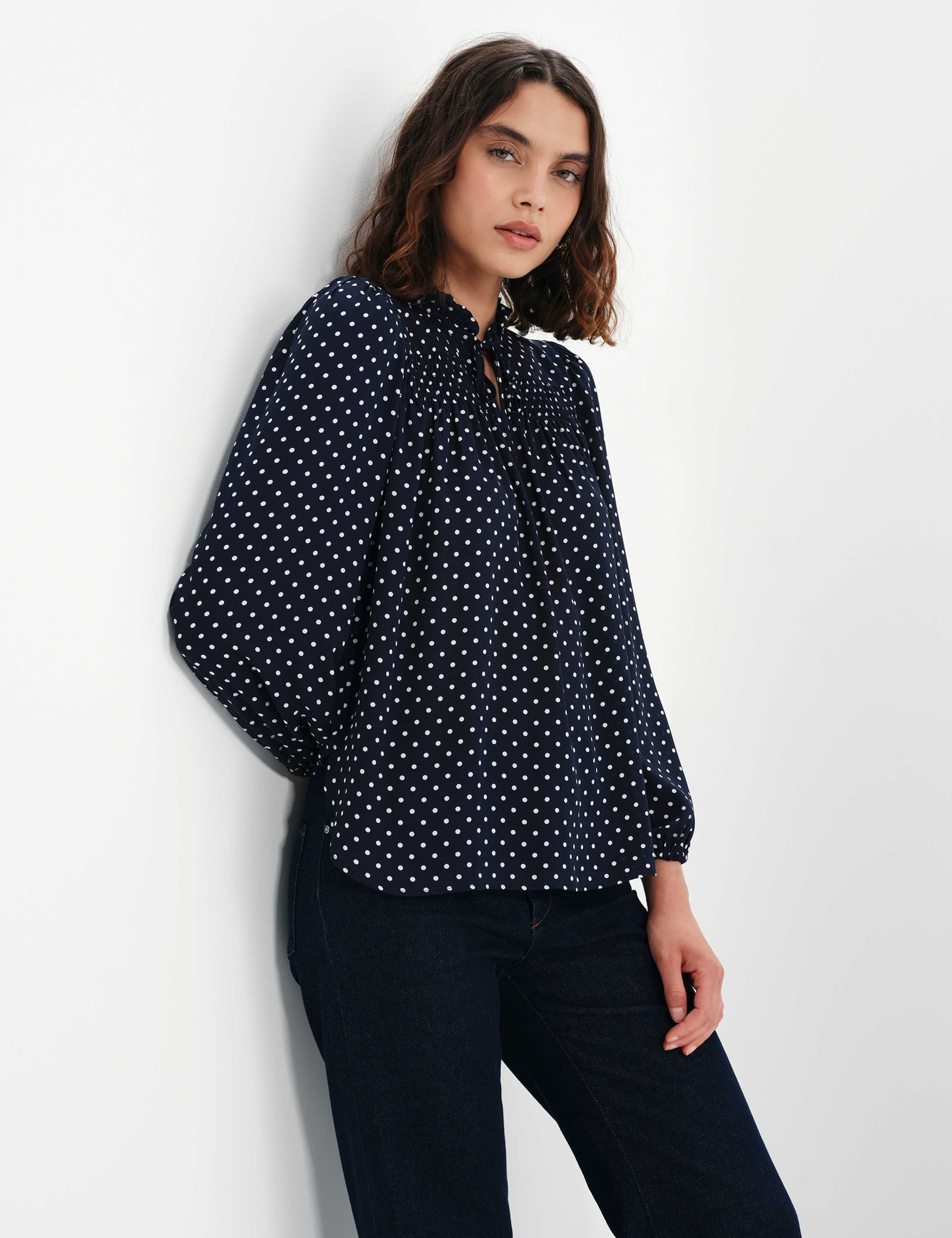 Polka Dot V-Neck Blouse 4 of 11