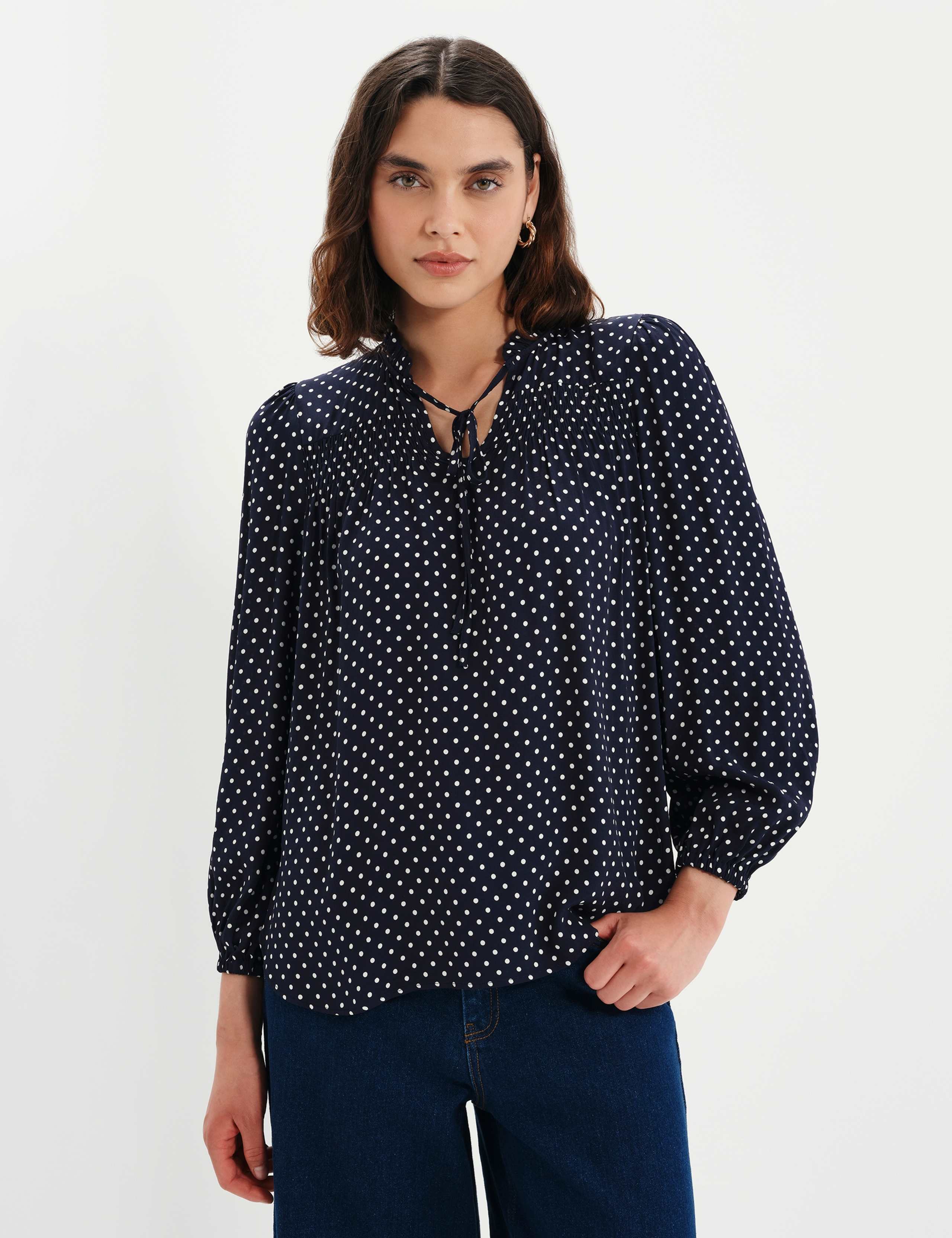 Polka Dot V-Neck Blouse 6 of 11