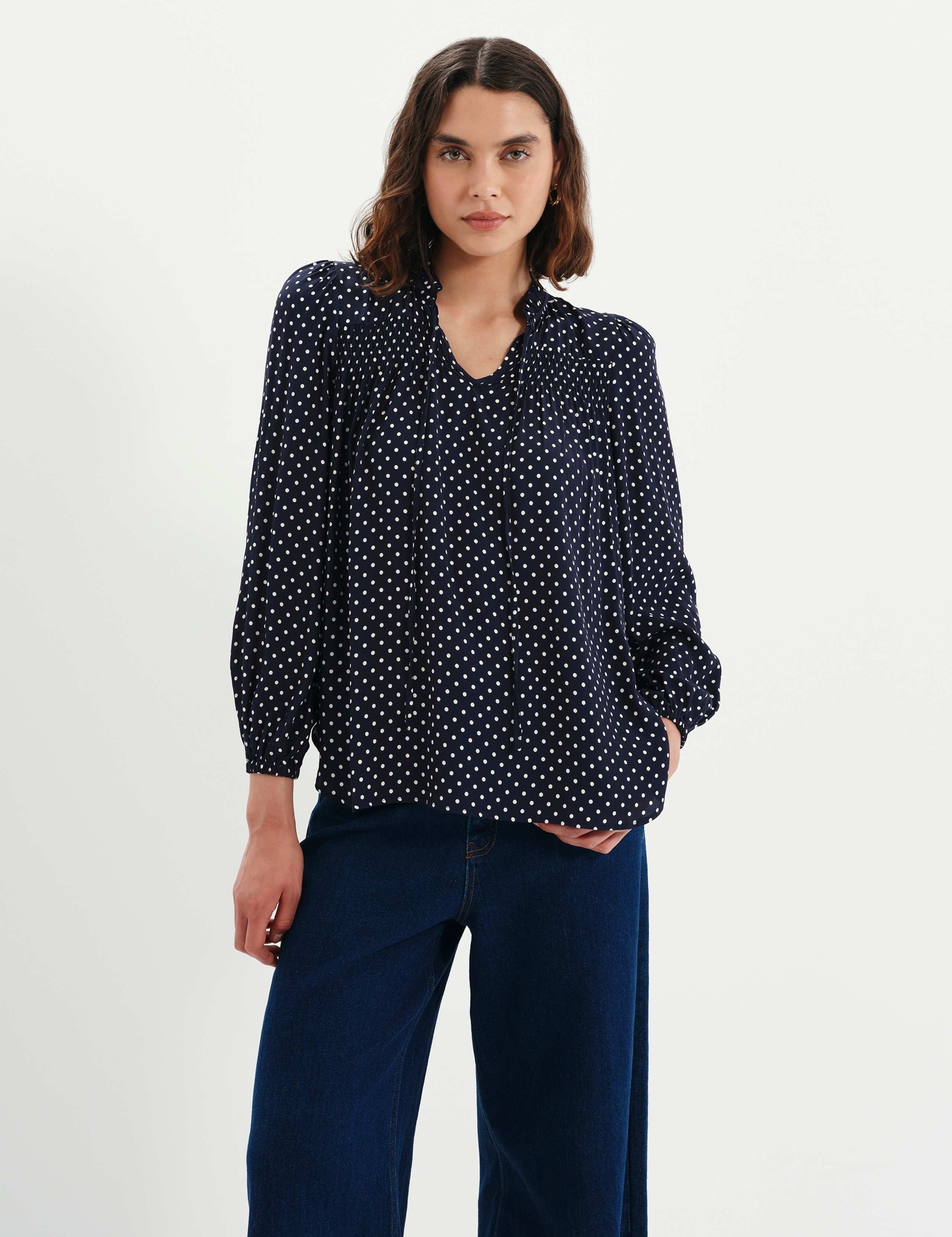 Polka Dot V-Neck Blouse 7 of 11
