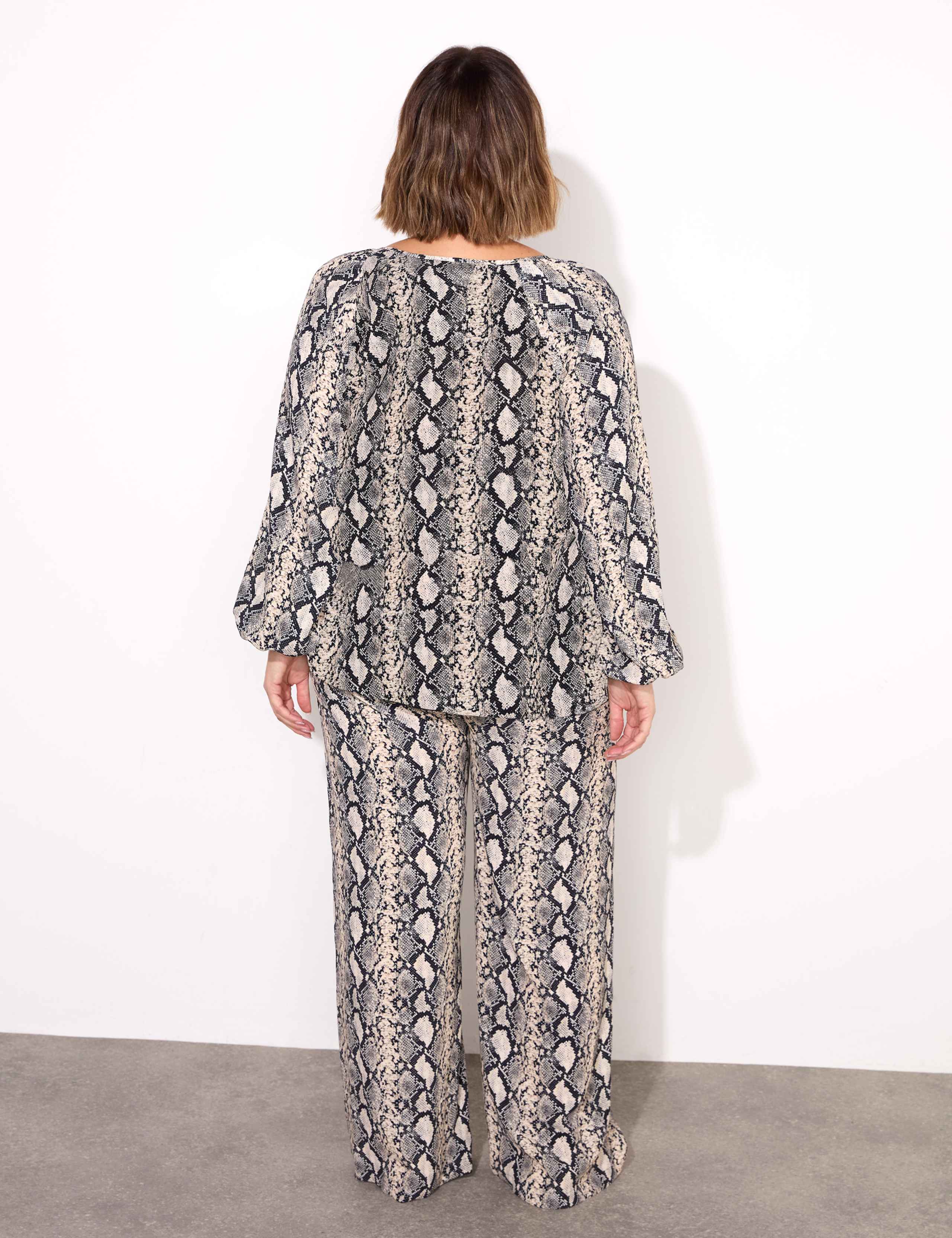 Animal Print Drawstring Wide Leg Trousers 4 of 4