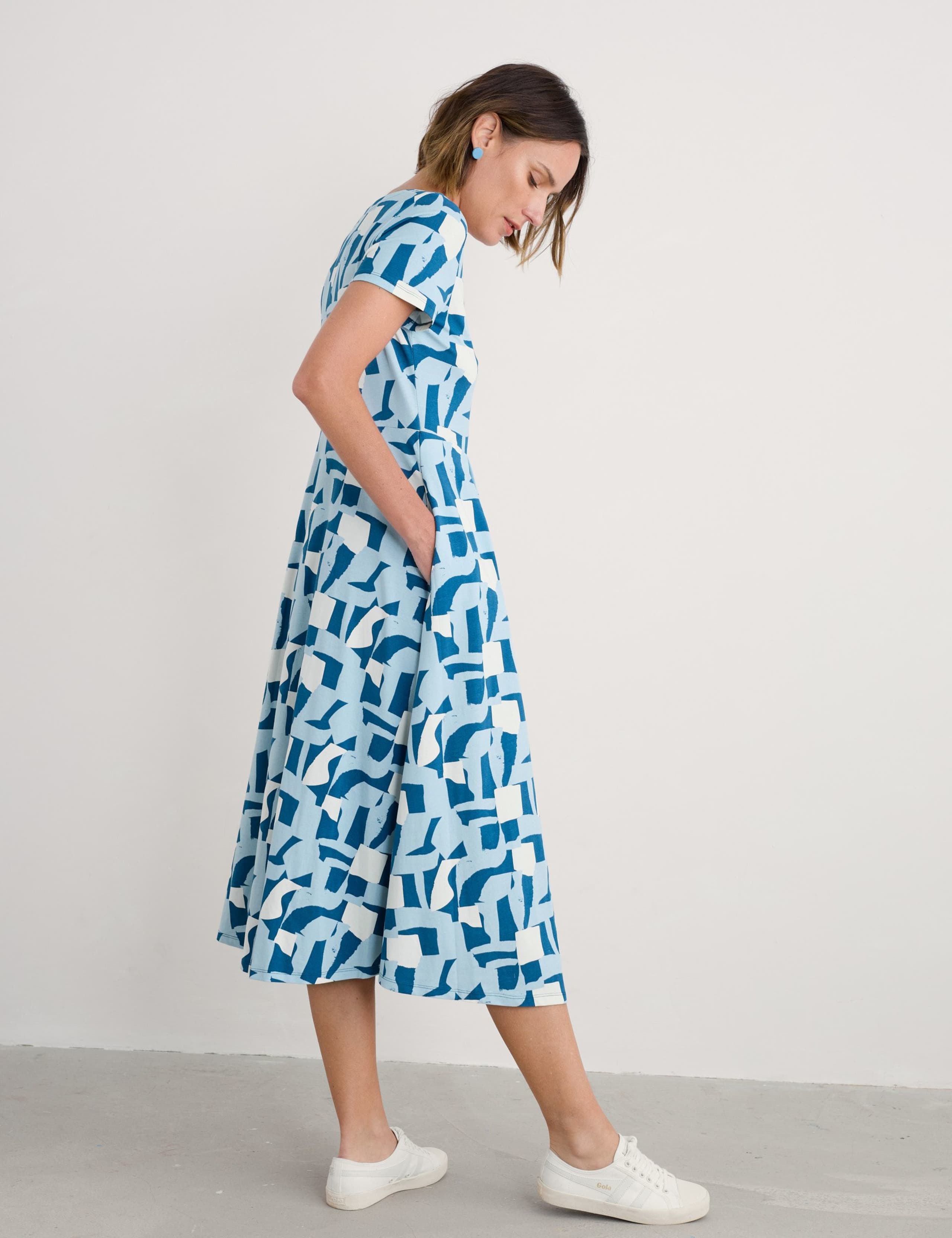 Cotton Rich Geometric Midi Waisted Dress 4 of 4