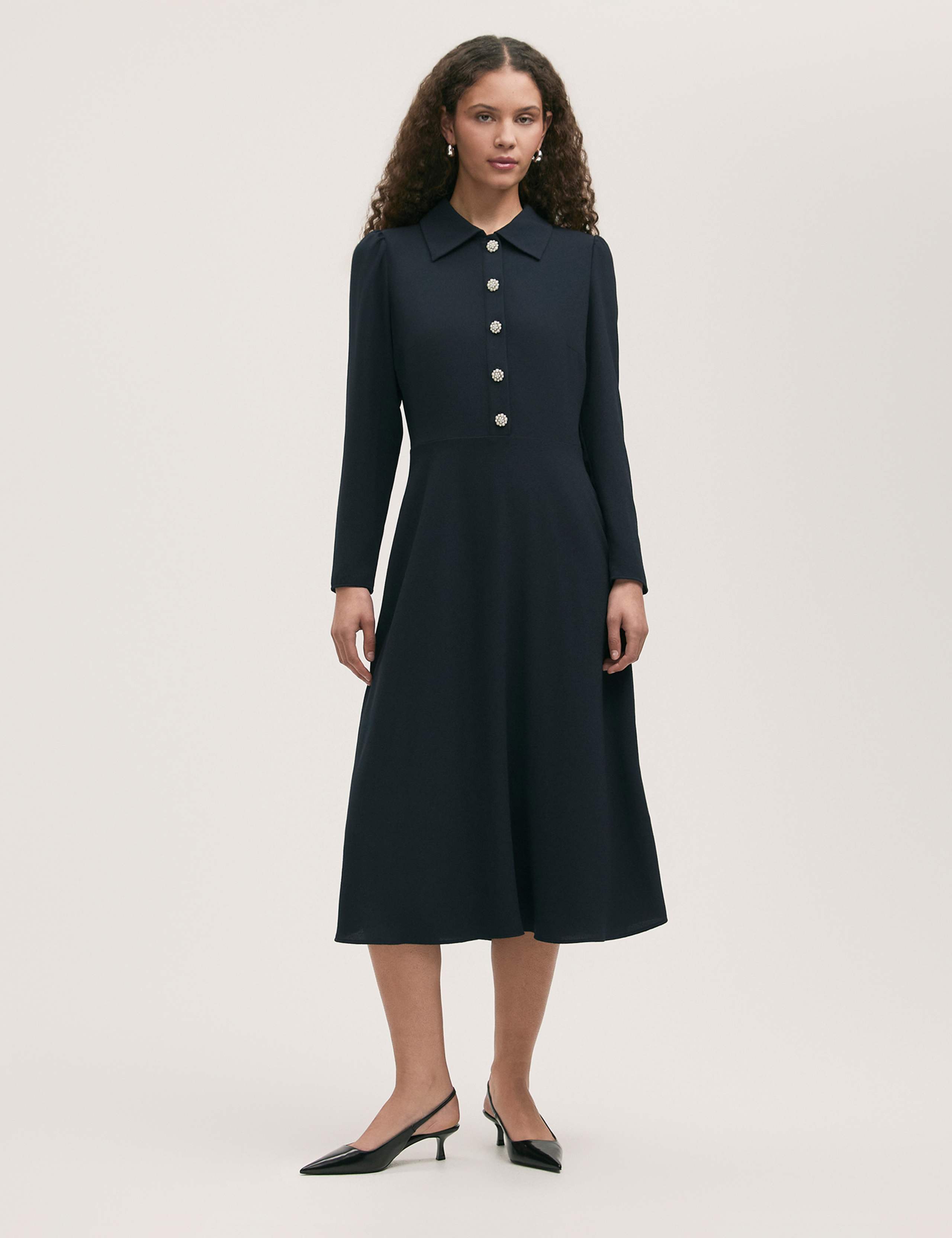 Crepe Textured Midi Shirt Dress 1 of 4