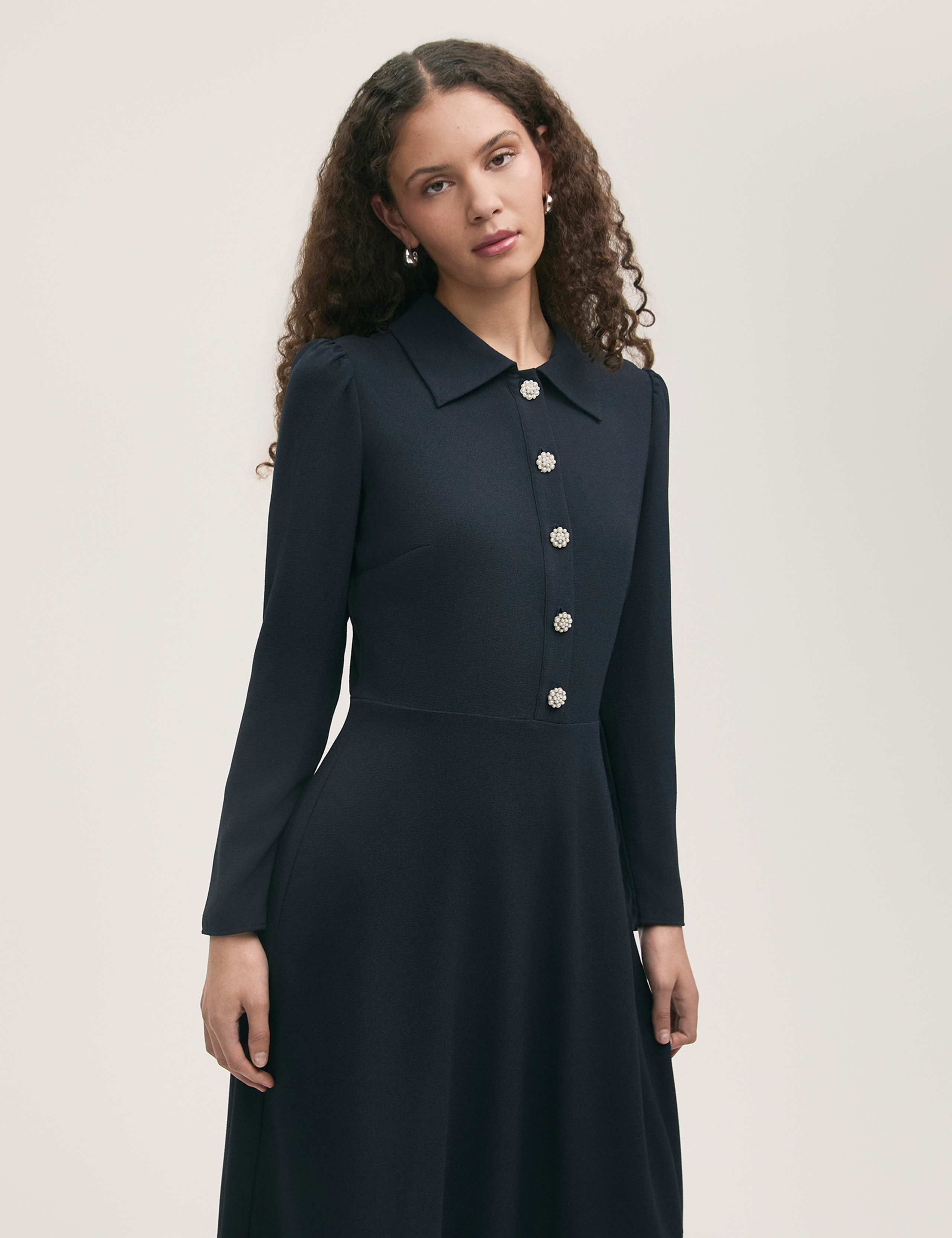 Crepe Textured Midi Shirt Dress 3 of 4