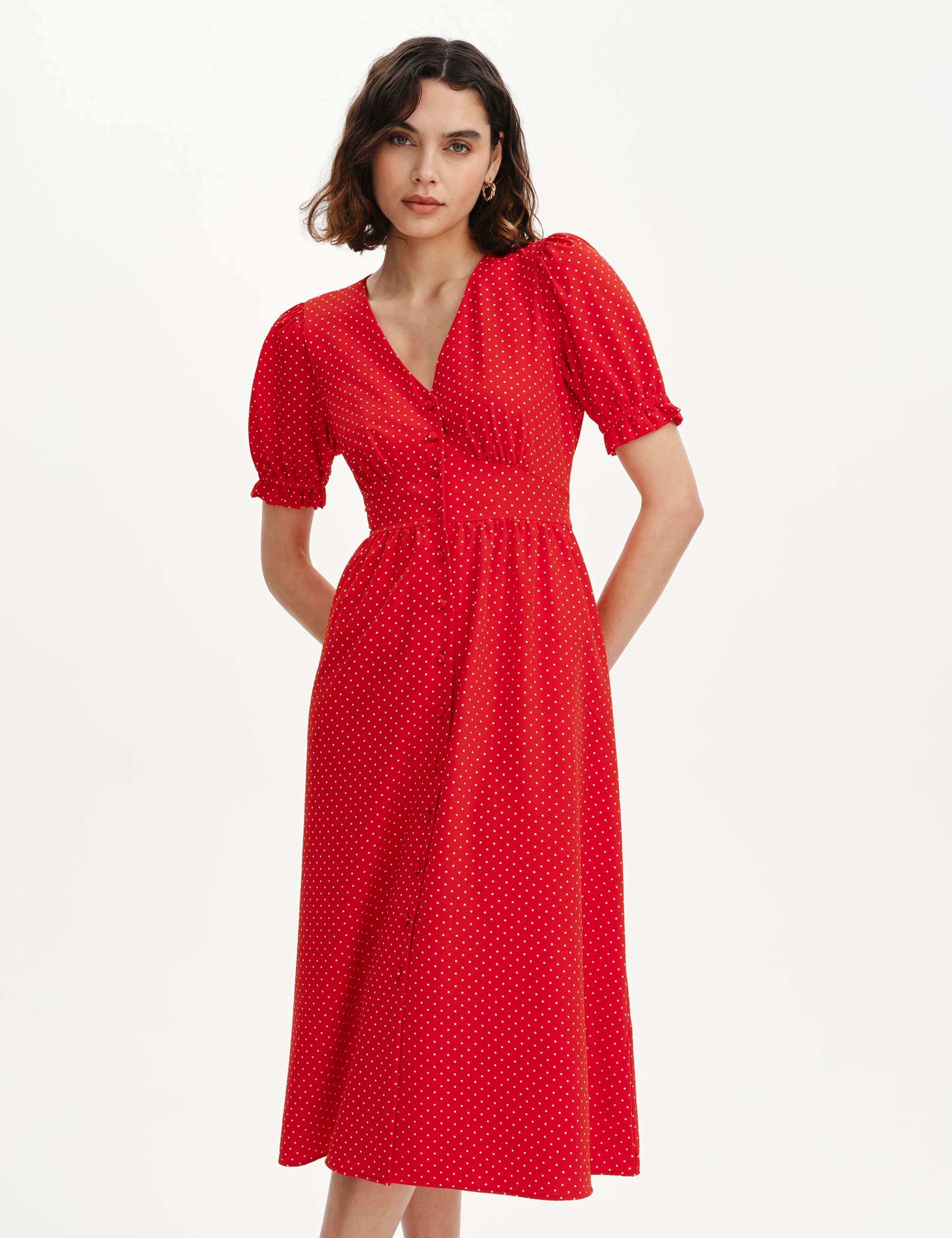 Printed V-Neck Midi Tea Dress 3 of 6