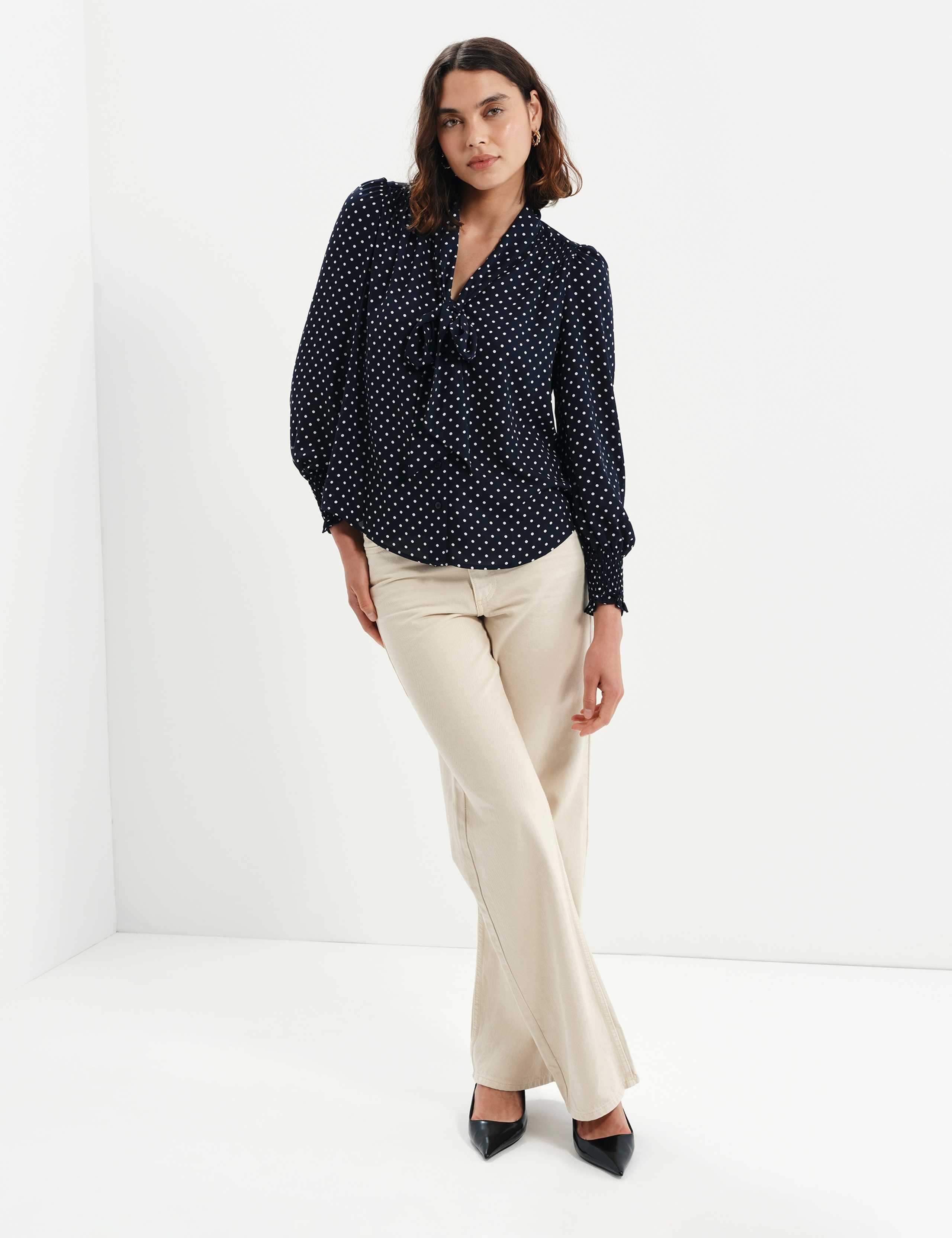Polka Dot Pussybow Blouson Sleeve Blouse 4 of 7