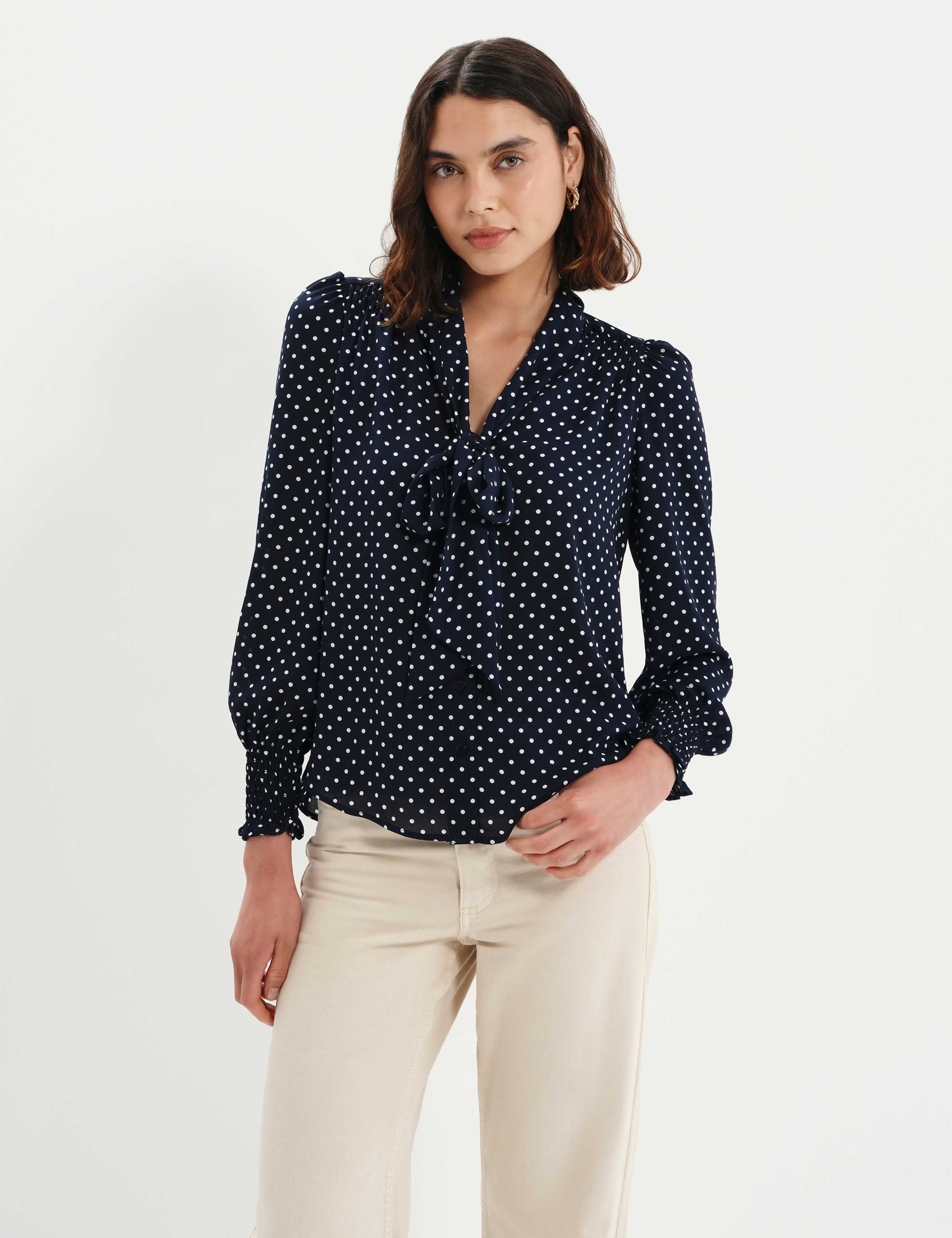 Polka Dot Pussybow Blouson Sleeve Blouse 5 of 7