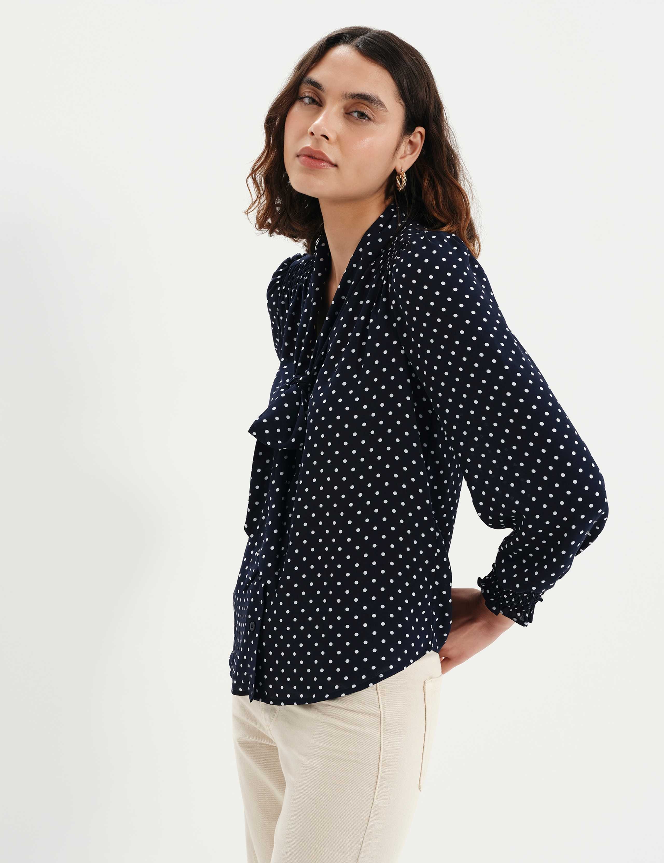Polka Dot Pussybow Blouson Sleeve Blouse 7 of 7