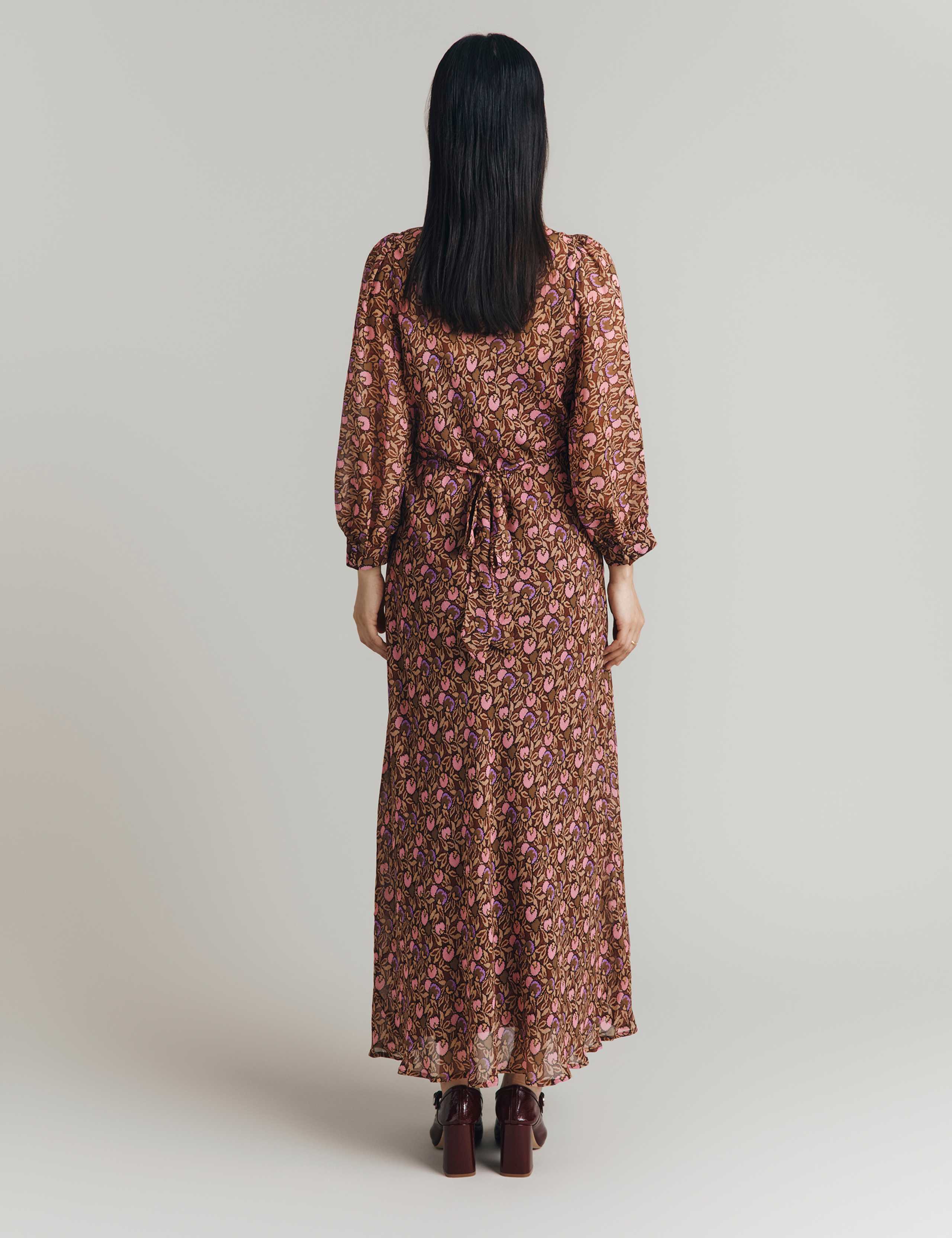 Floral Print Cowl Neck Midi Waisted Dress 2 of 4
