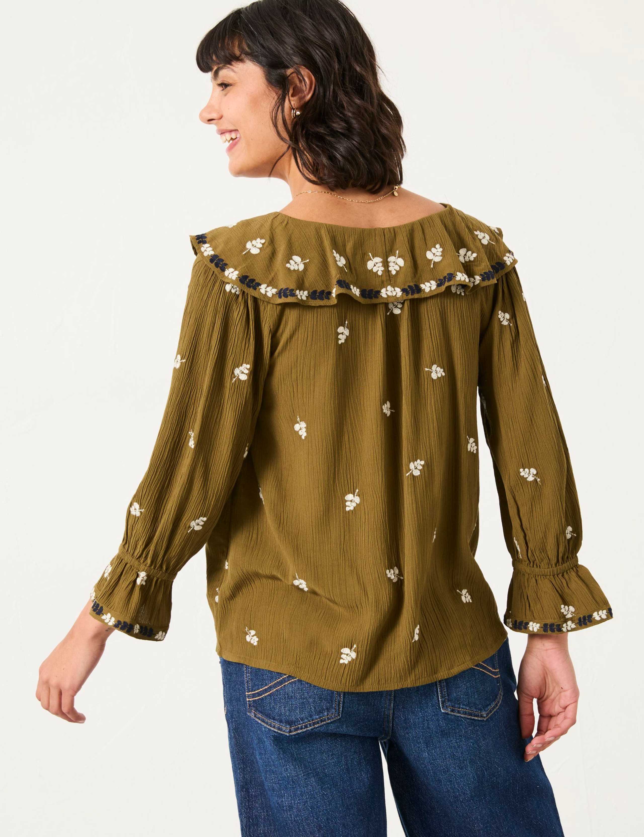 Embroidered V-Neck Button Through Blouse 3 of 4