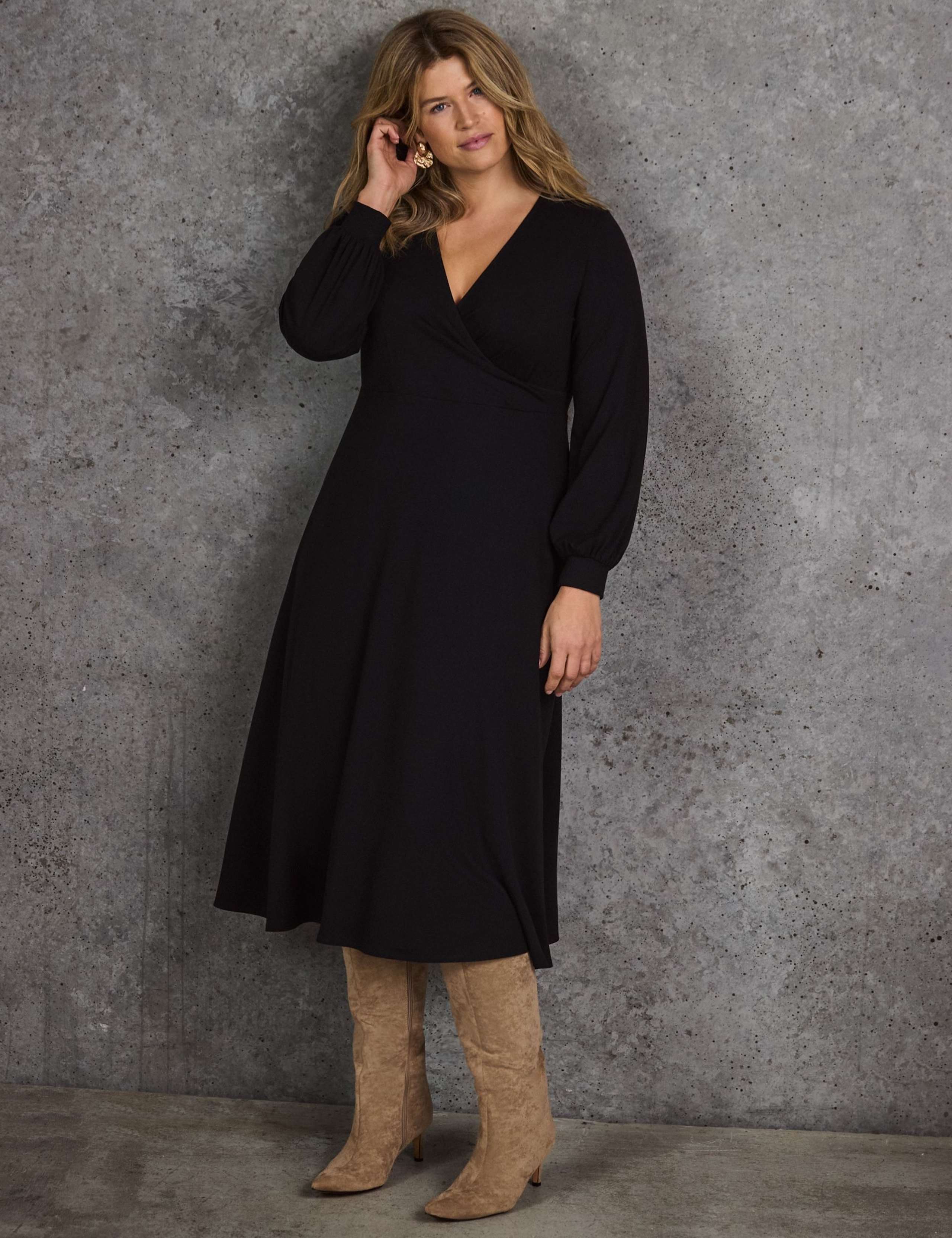 Jersey V-Neck Midi Wrap Dress 1 of 7