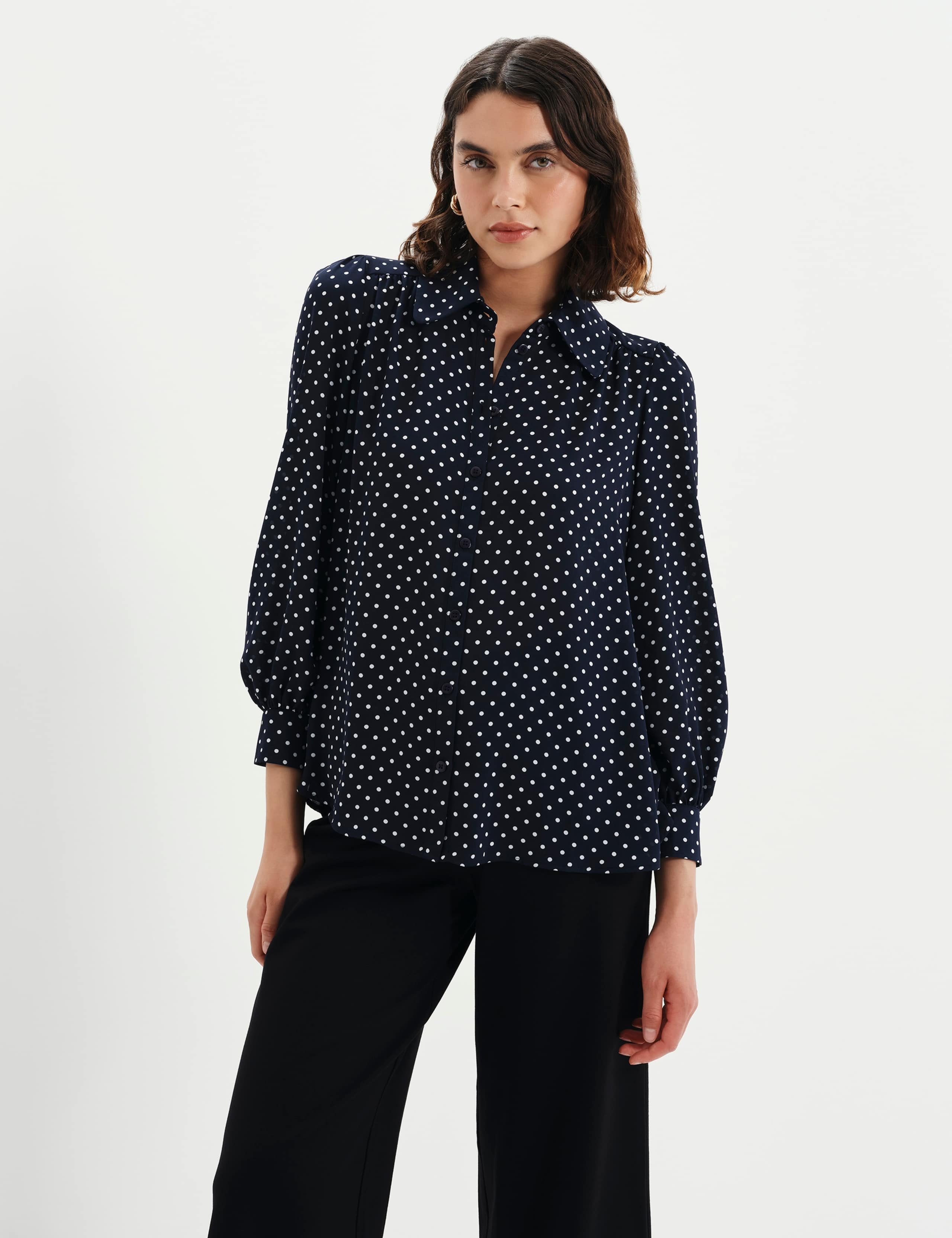 Crepe Polka Dot Button Through Blouse 1 of 7