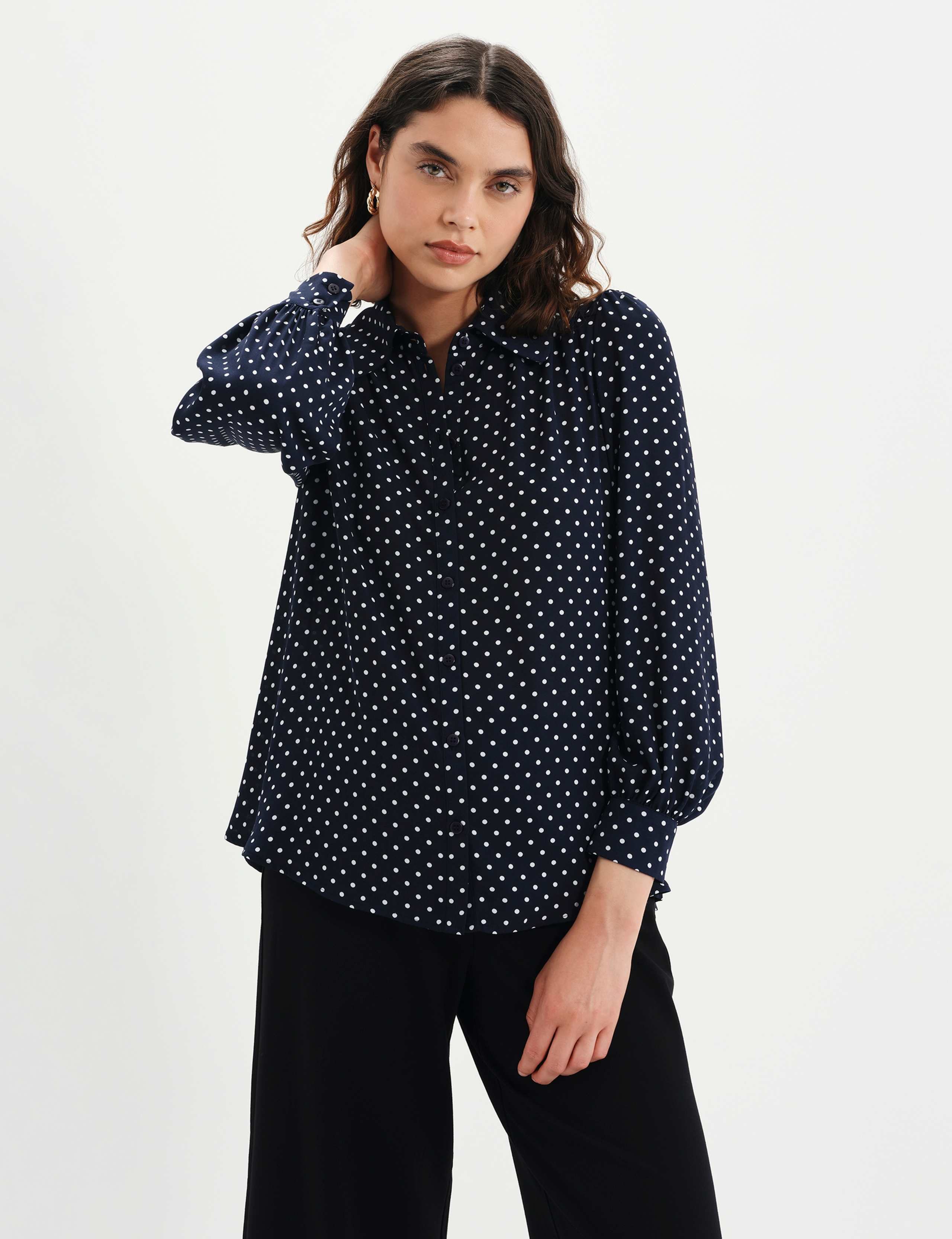 Crepe Polka Dot Button Through Blouse 6 of 7