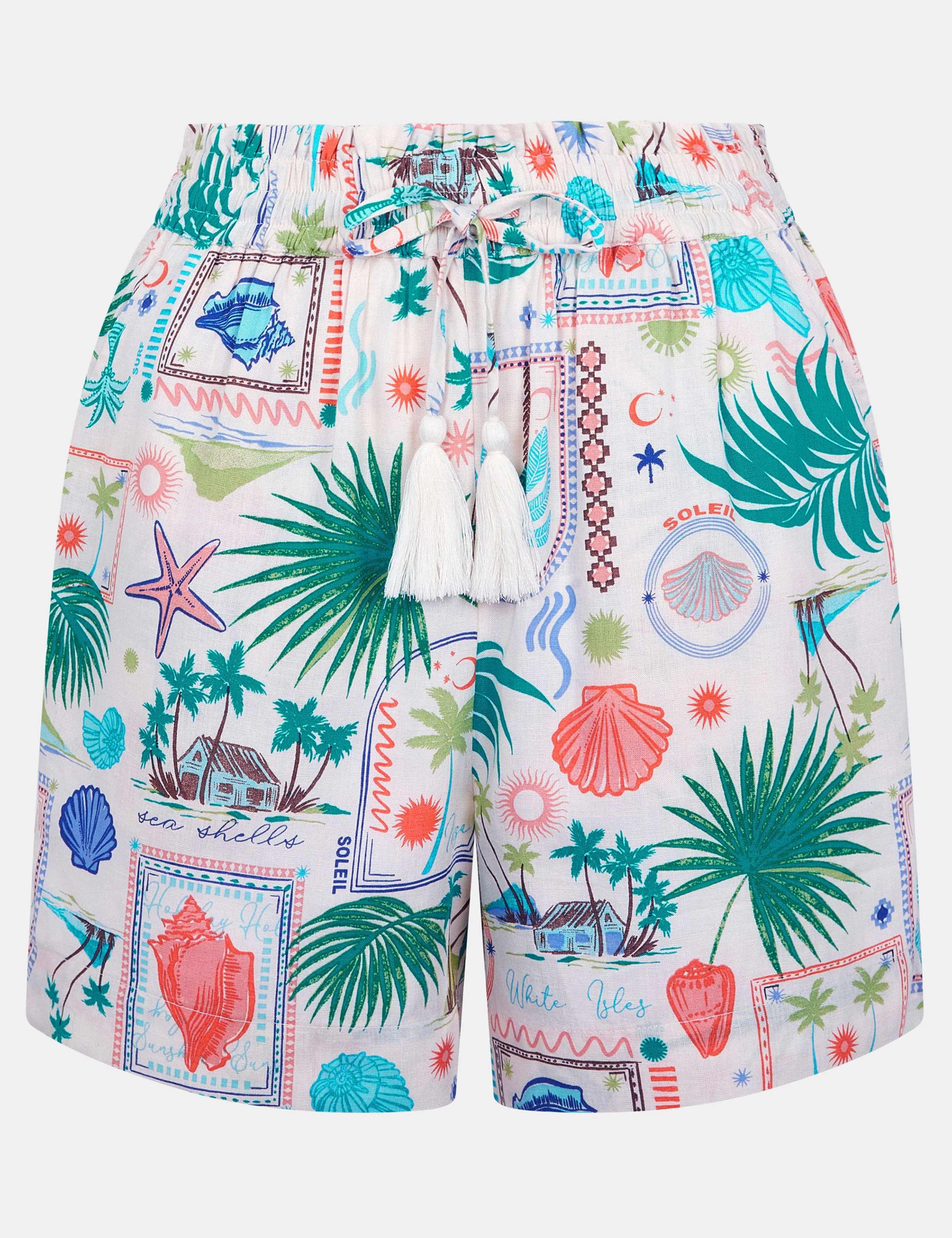 Postcard Print Shorts with Linen 2 of 4