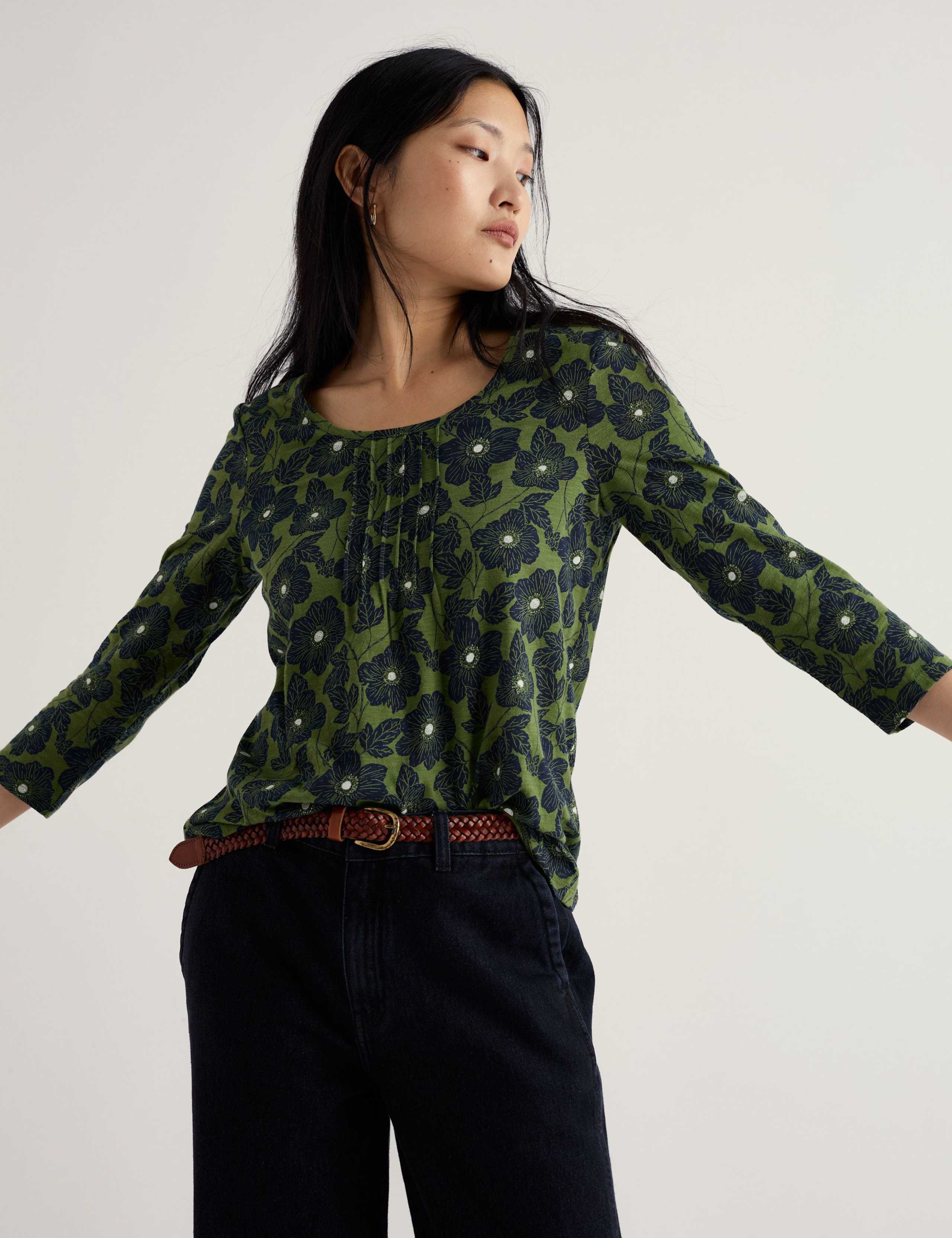 Pure Cotton Floral Pintuck Top 3 of 5