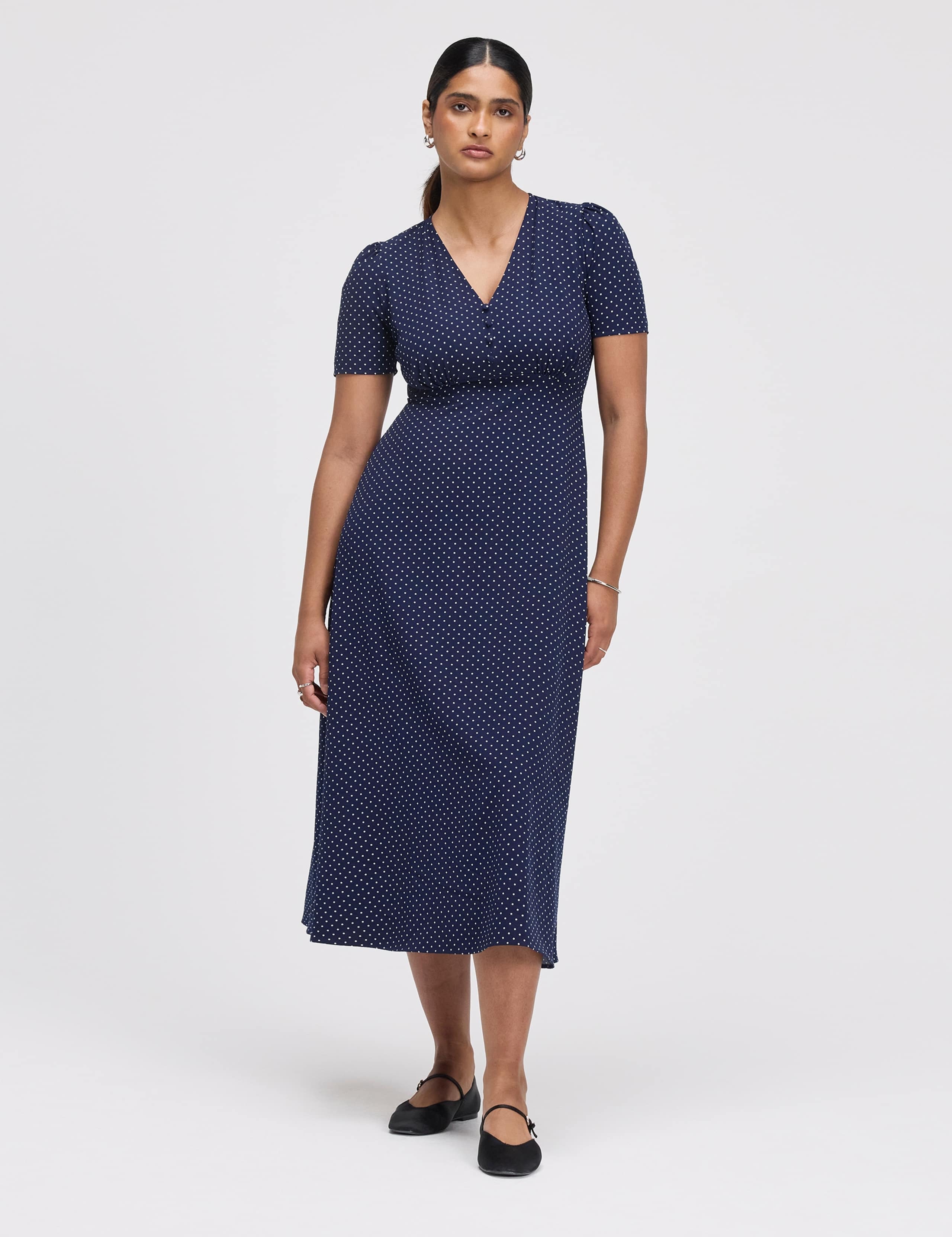 Polka Dot V-Neck Midi Tea Dress 2 of 5