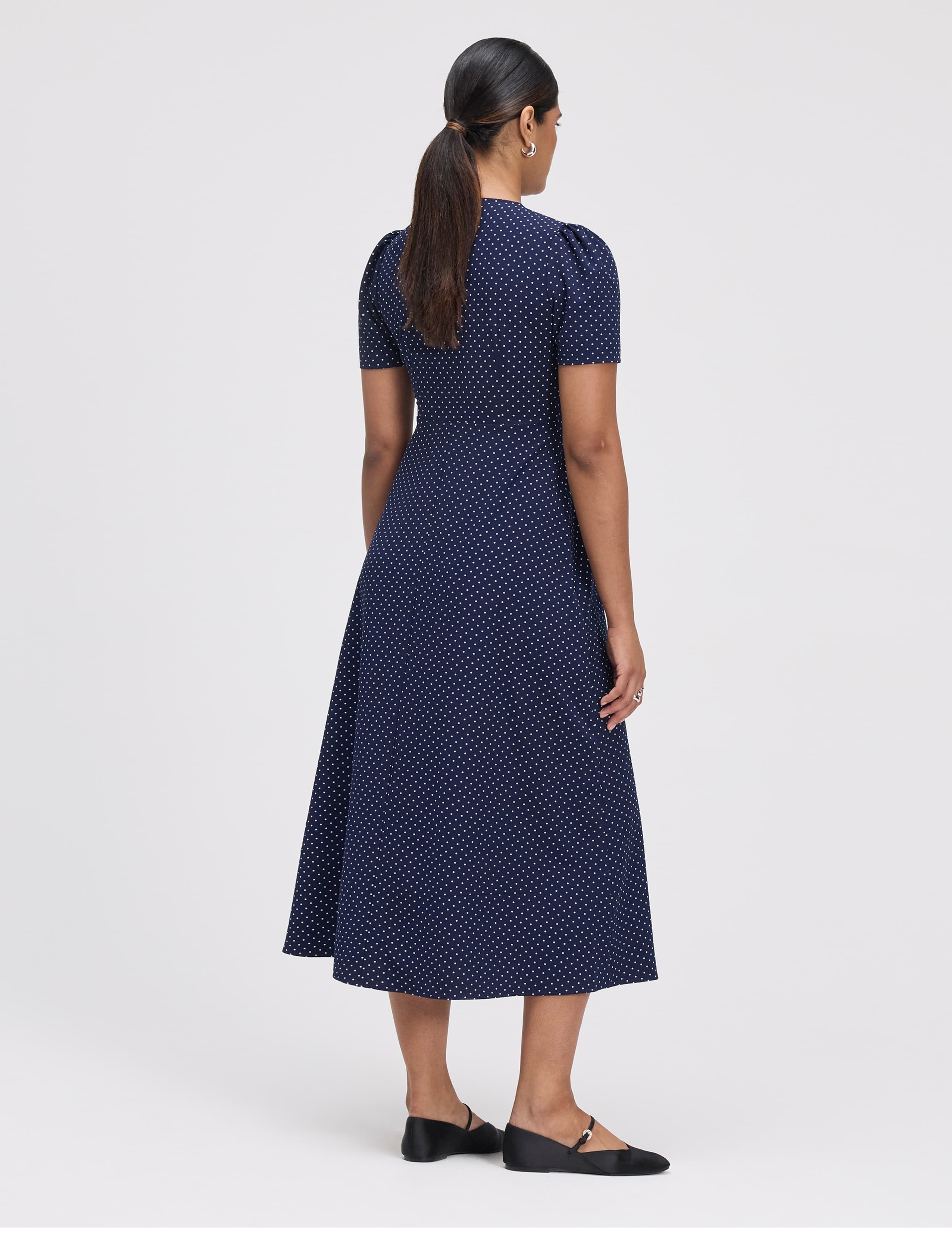 Polka Dot V-Neck Midi Tea Dress 3 of 5
