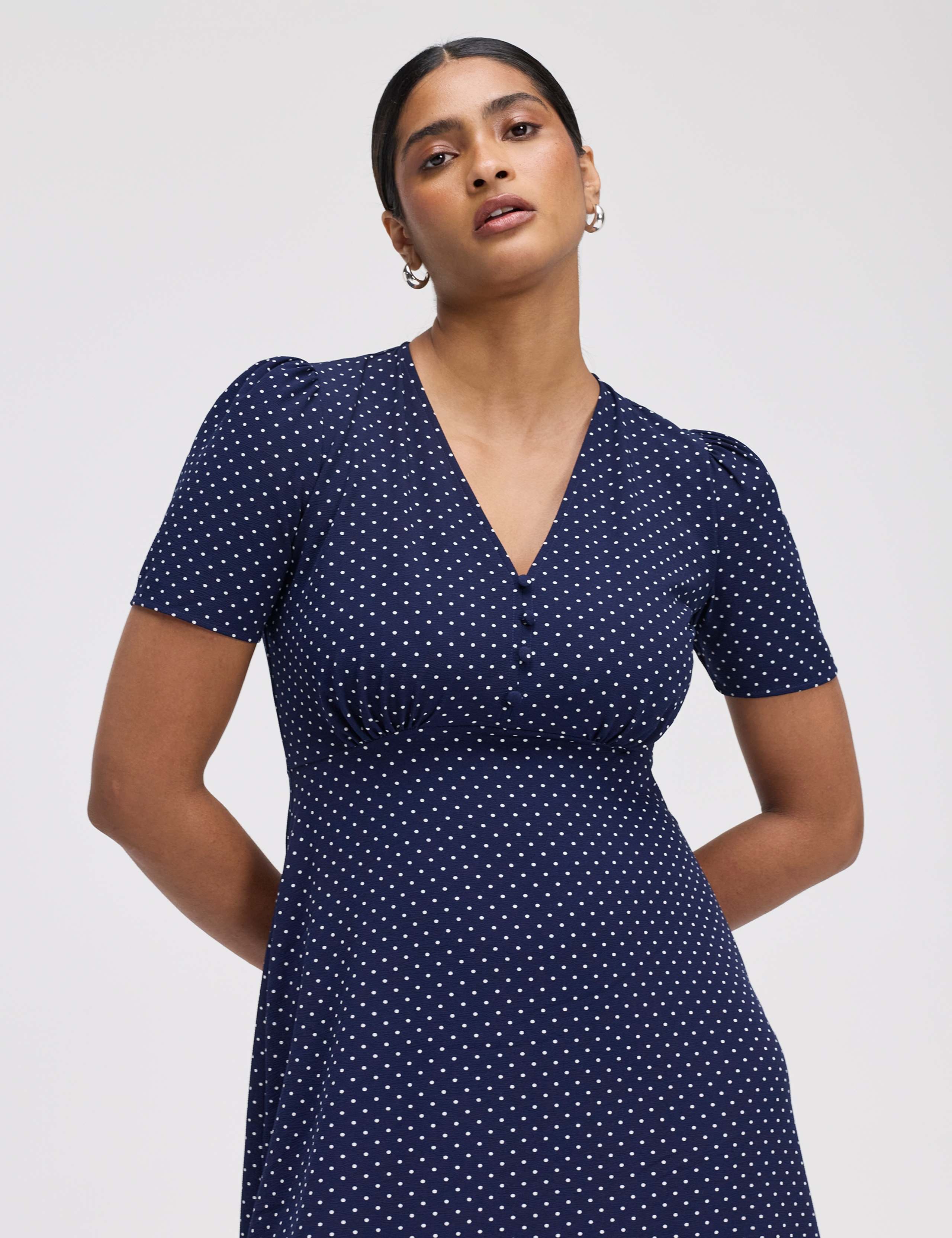 Polka Dot V-Neck Midi Tea Dress 4 of 5