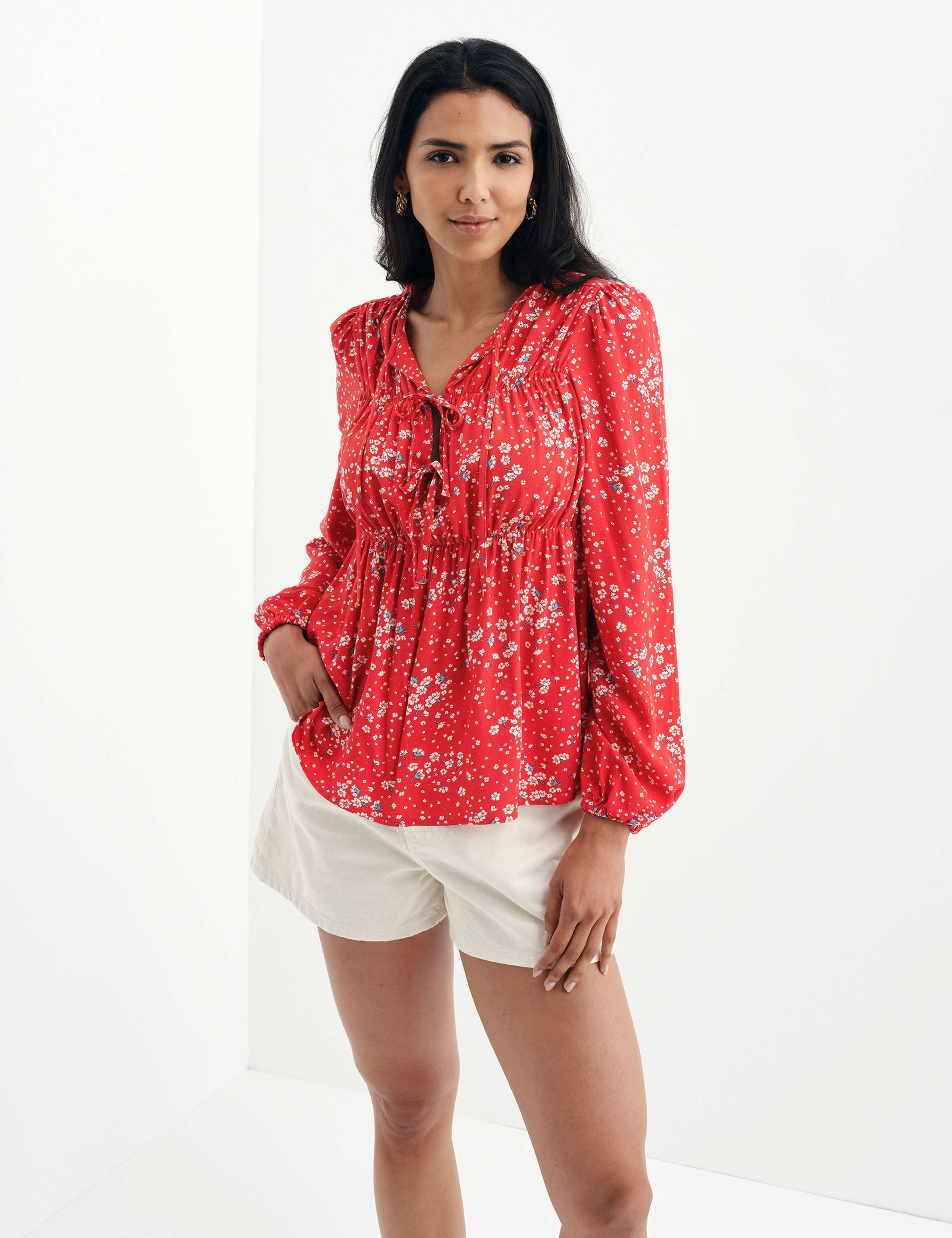Printed Tie Neck Top 1 of 7