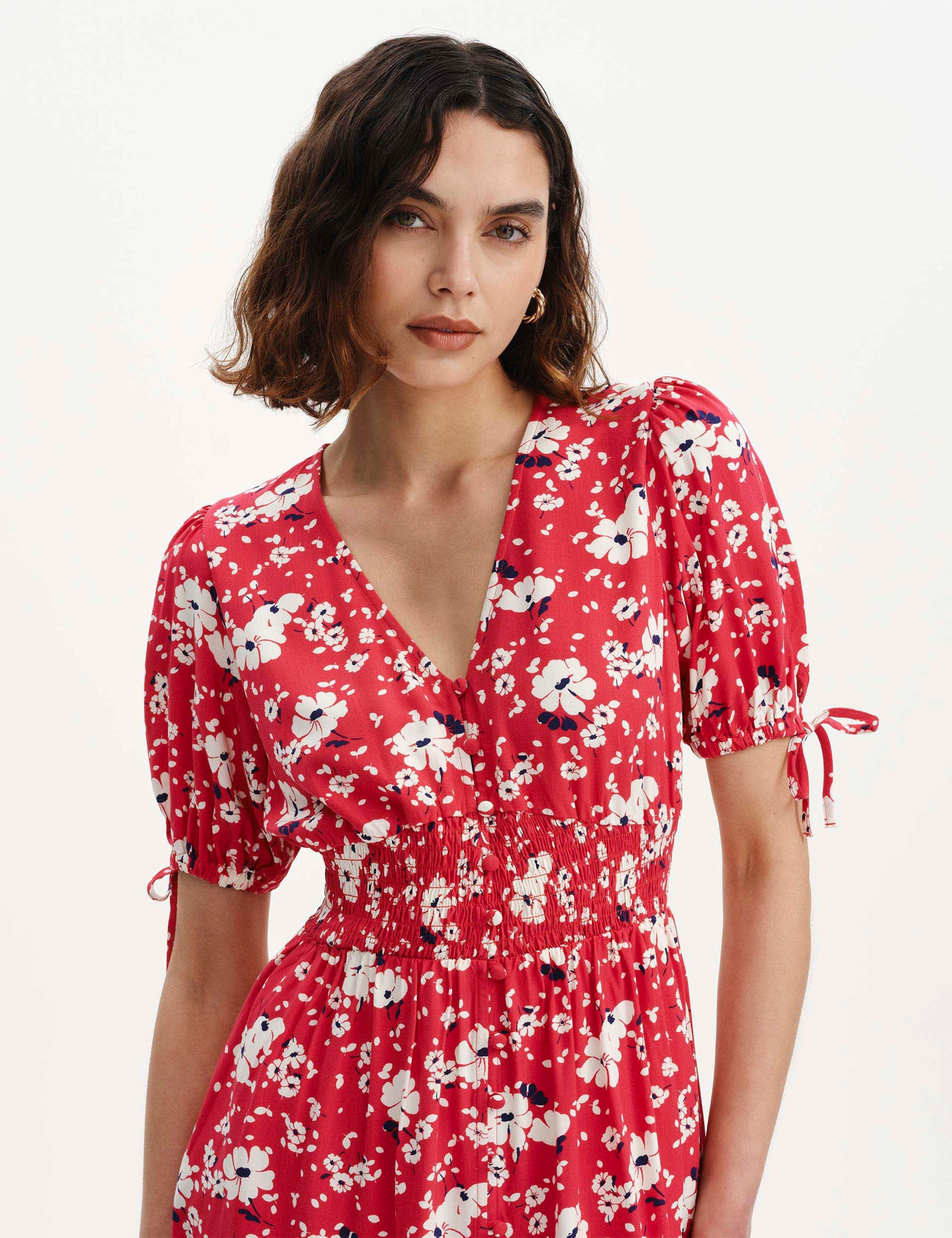 Floral Shirred Button Through Midi Dress 2 of 5