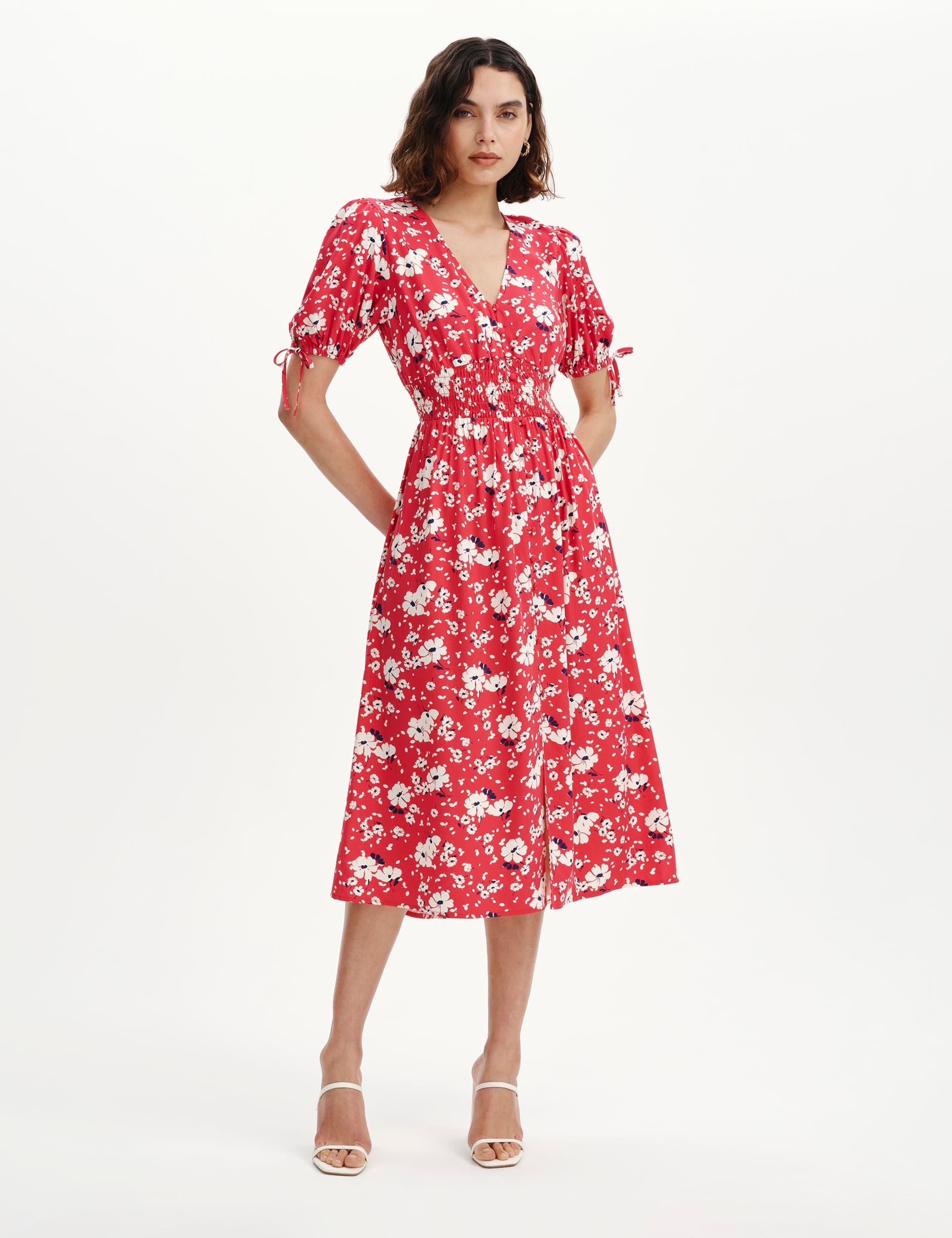 Floral Shirred Button Through Midi Dress 4 of 5