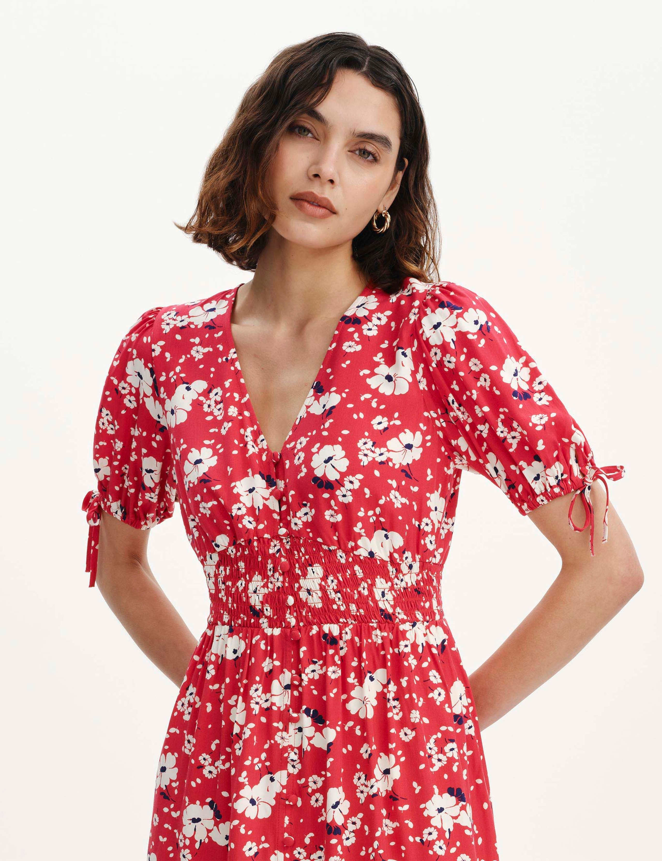 Floral Shirred Button Through Midi Dress 5 of 5
