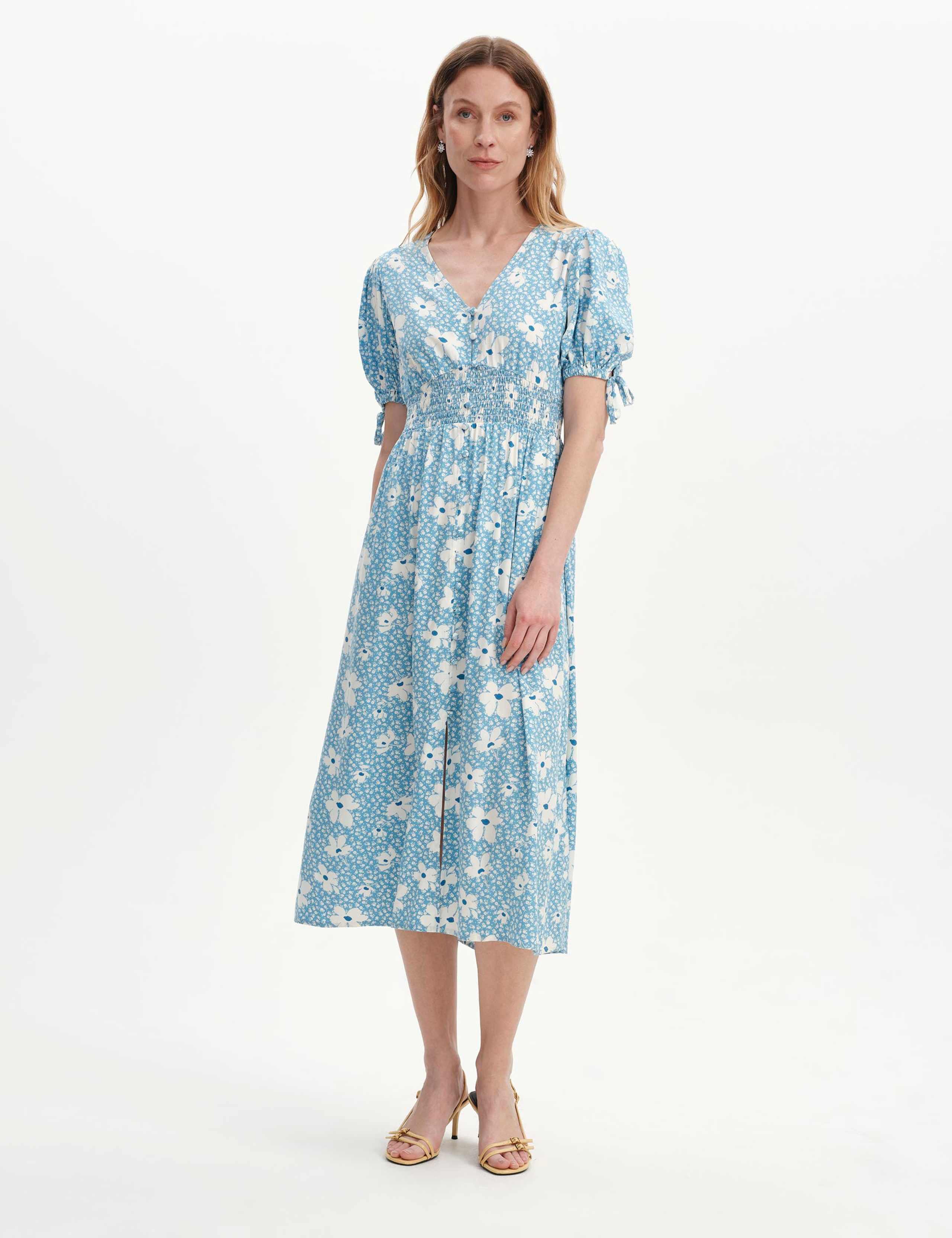 Floral Shirred Button Through Midi Dress 1 of 6