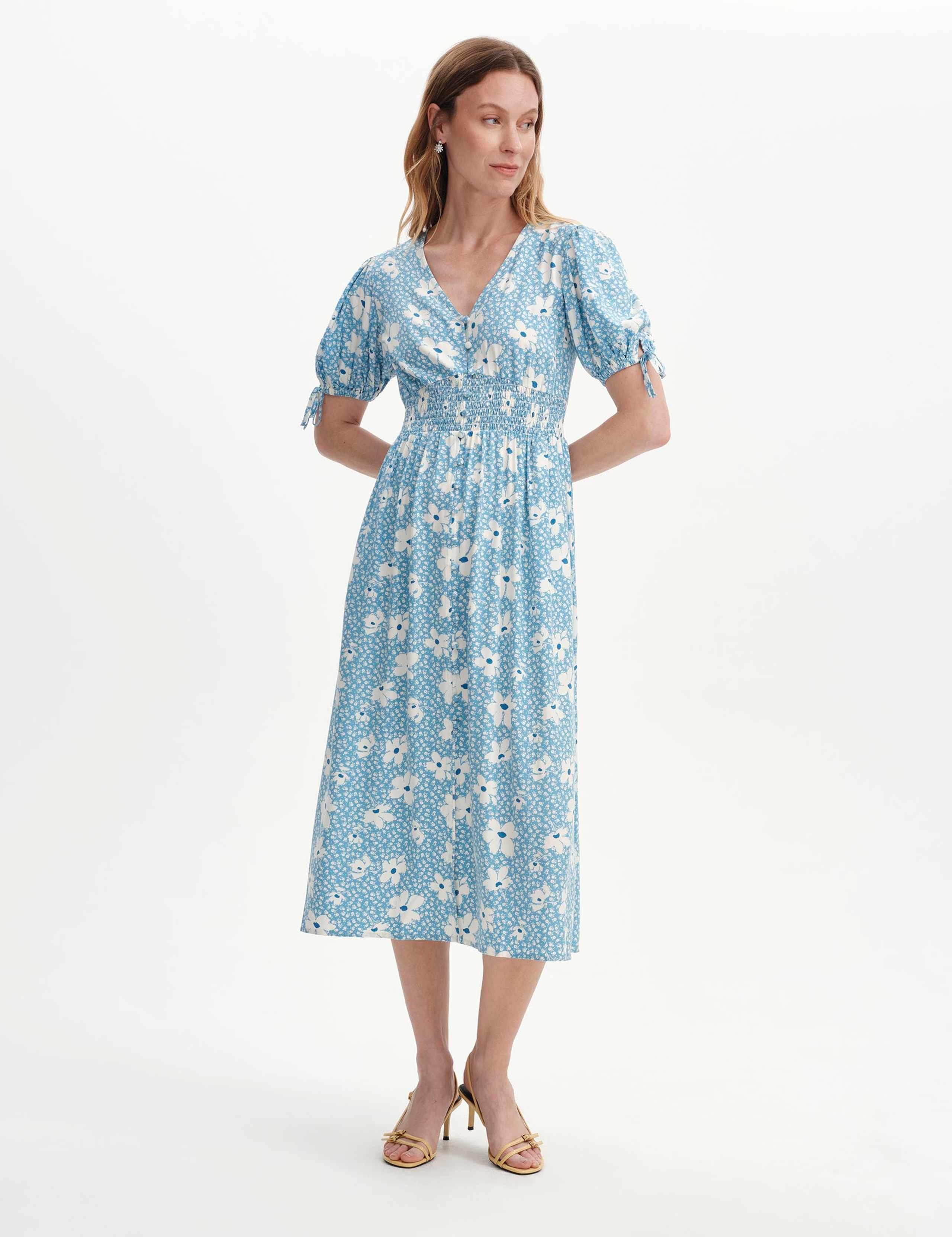 Floral Shirred Button Through Midi Dress 3 of 6