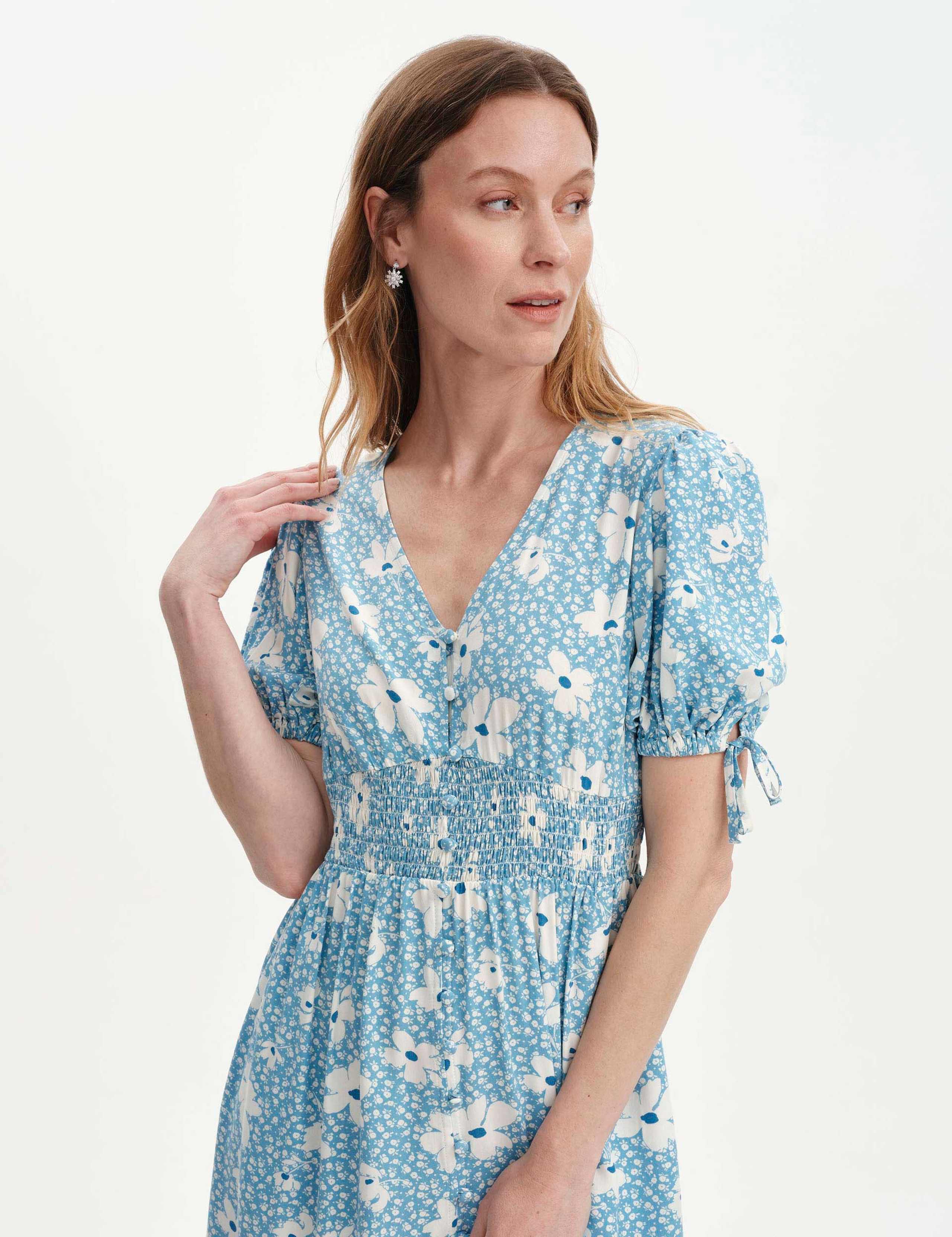 Floral Shirred Button Through Midi Dress 4 of 6